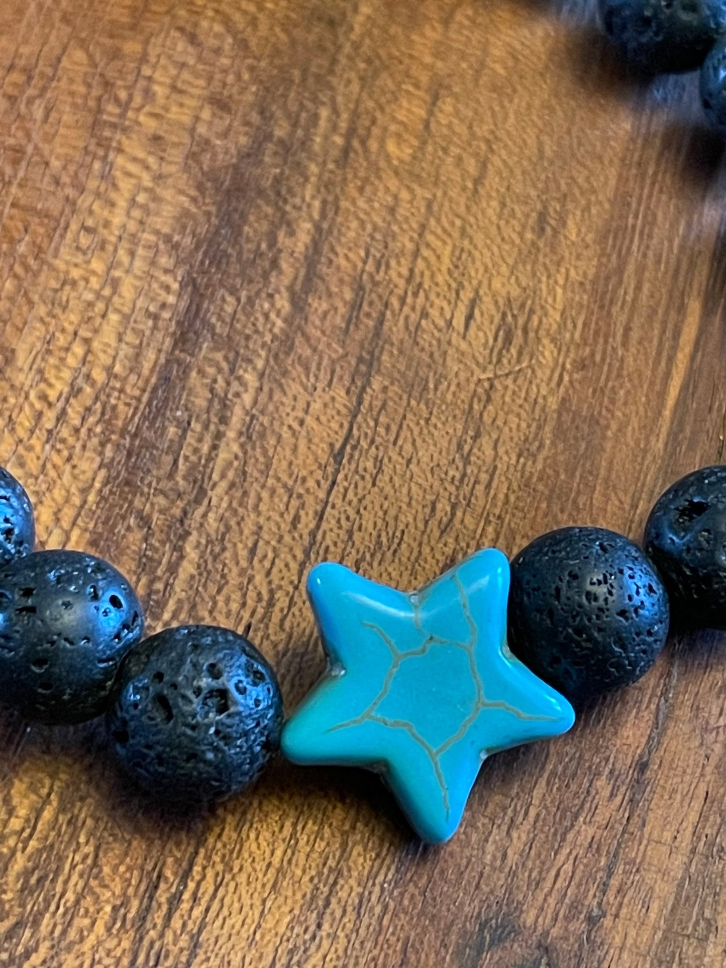 Authentic Lava Bead Elastic Bracelet with Starfish or  iʻa hōkū Clay Bead