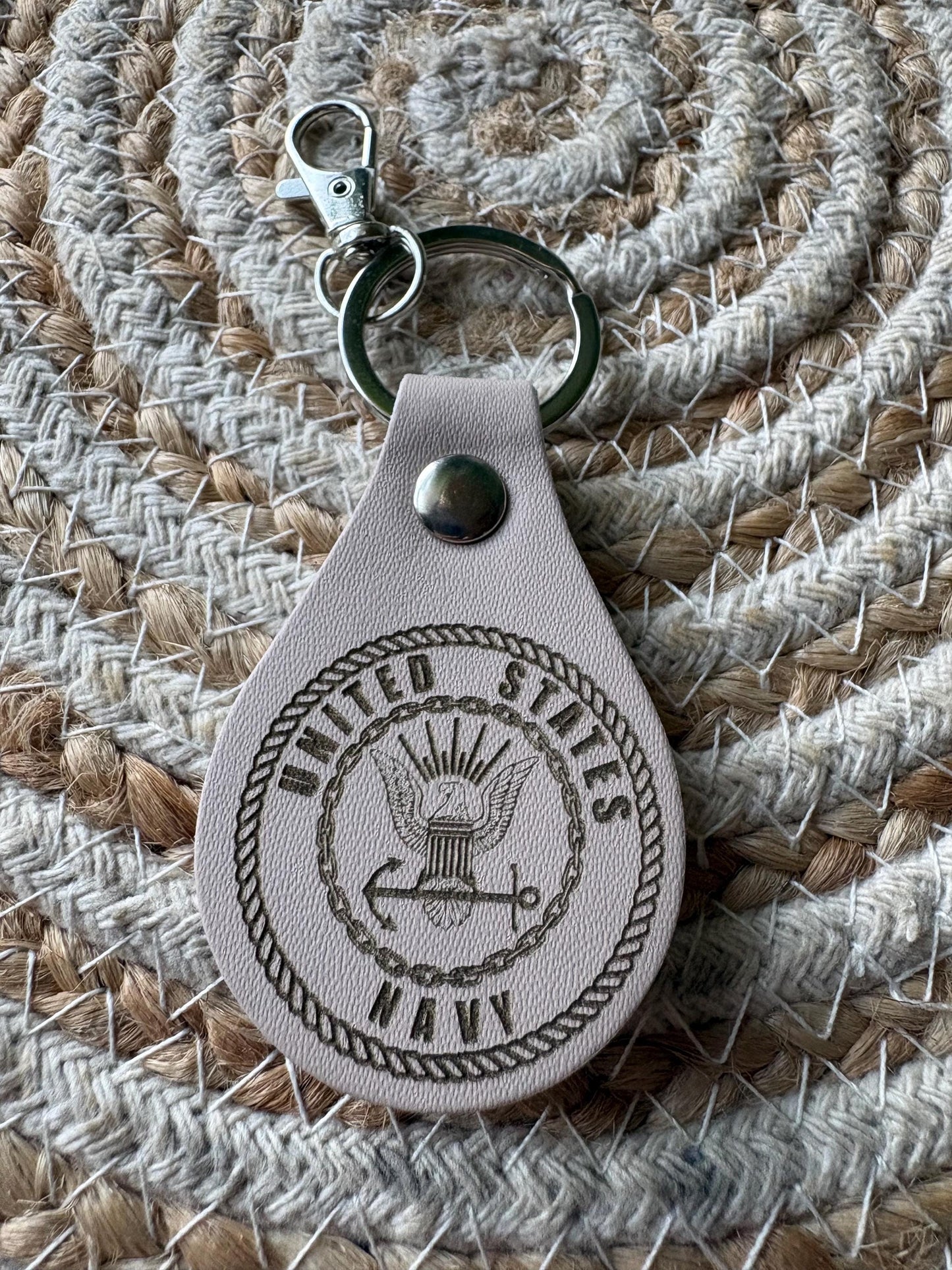 Engraved Leather US Military Keychain, Armed Forces Gift