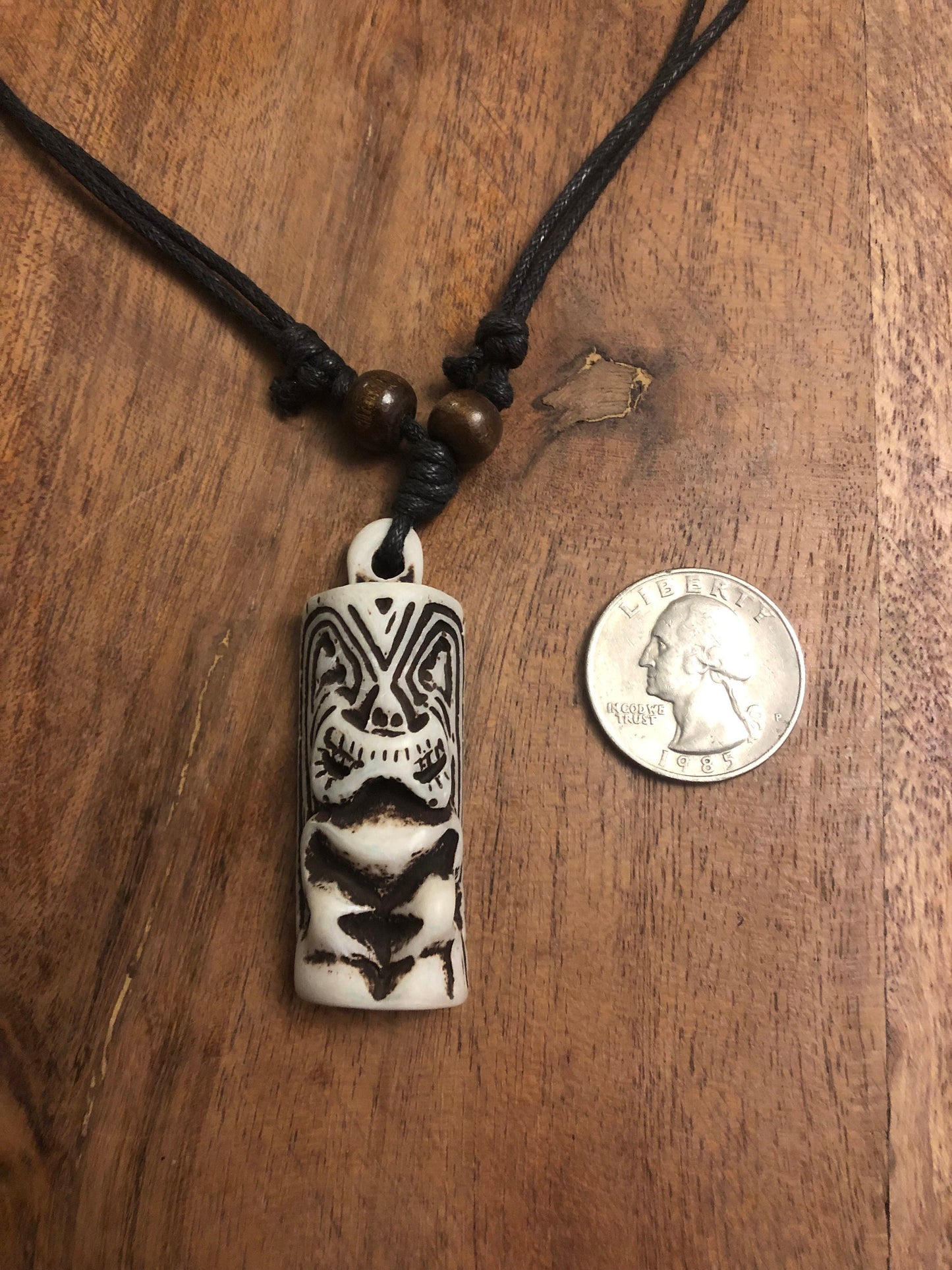 Bold Polynesian Handcrafted Bone and Resin Tiki Adjustable Necklace