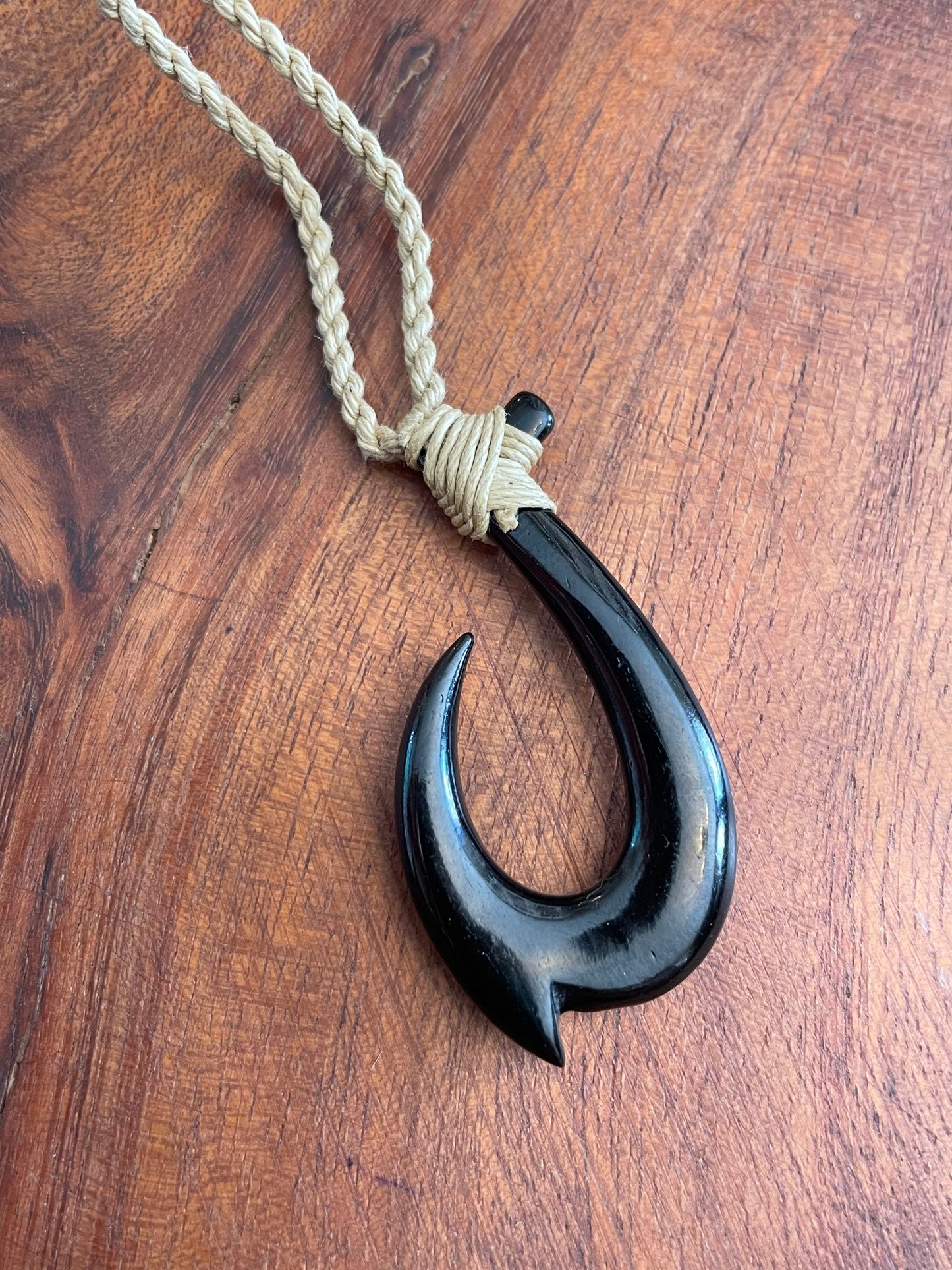 Hand Carved Buffalo Bone Hei Makau Necklace - Micronesian/ Polynesian Fish Hook Pendant