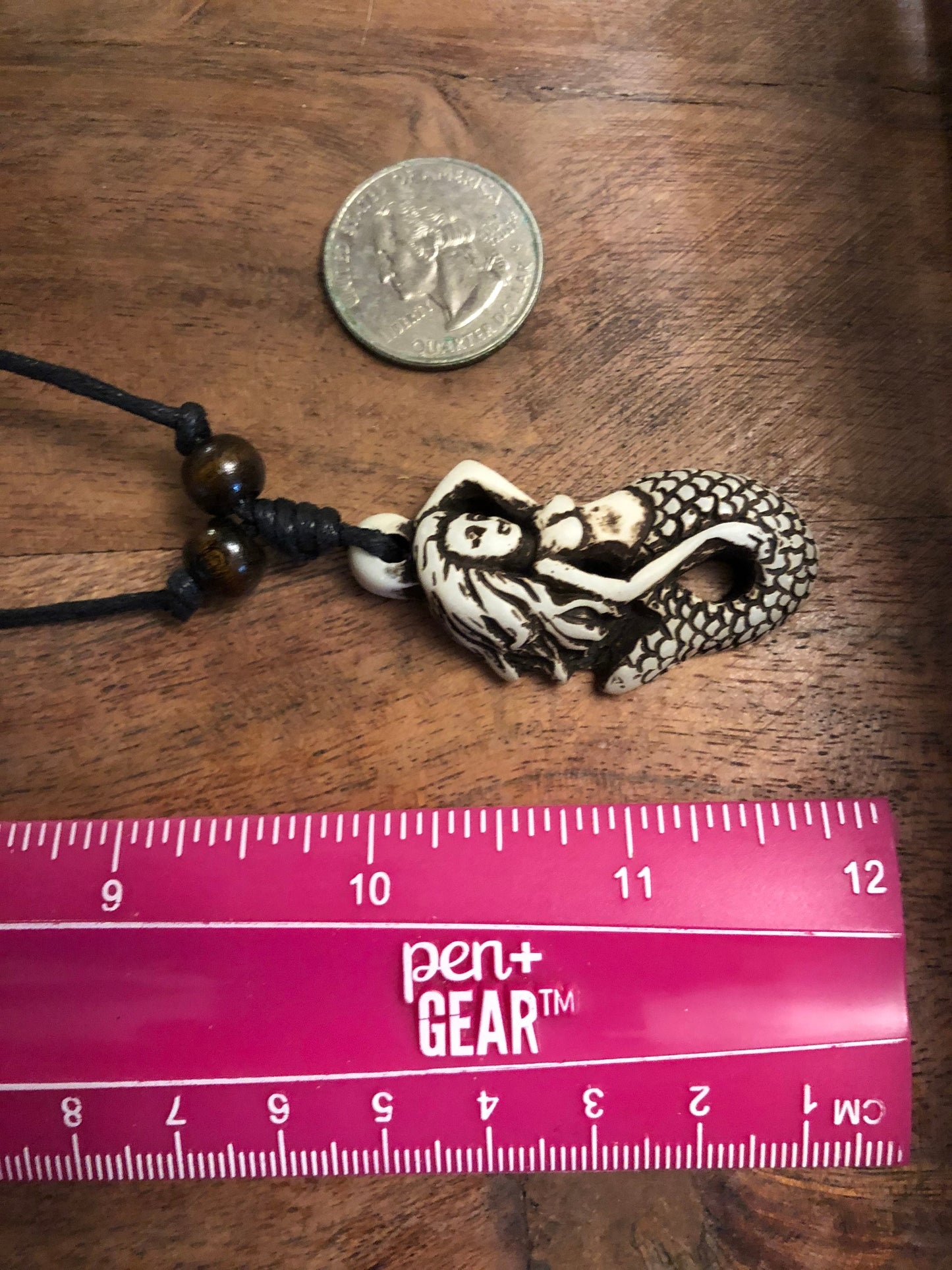 Bone & Resin Mermaid Pendant Necklace - Adjustable Surfer Cord