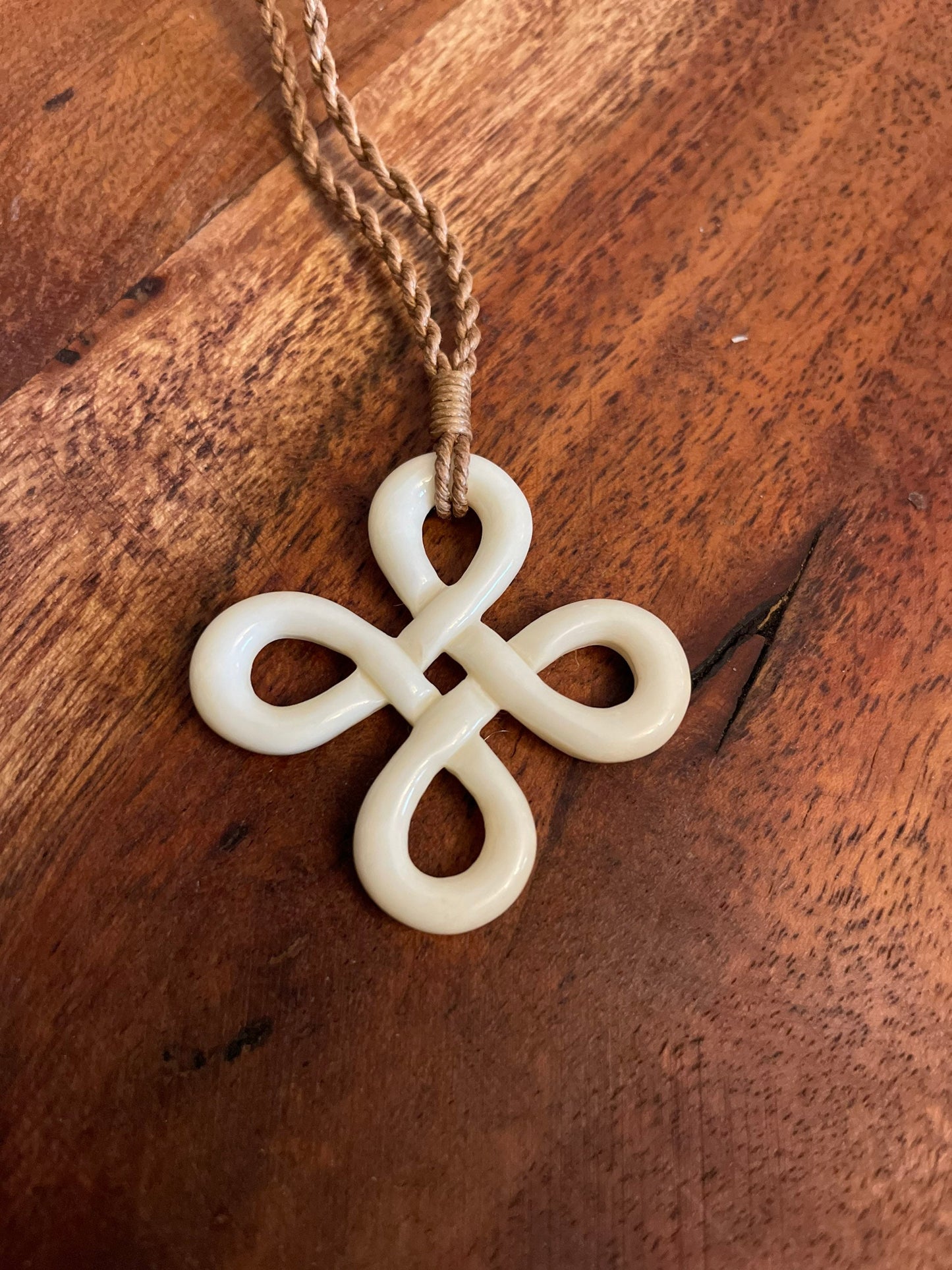 Hand Carved Bone Polynesian Necklace – Clover Cross Pendant