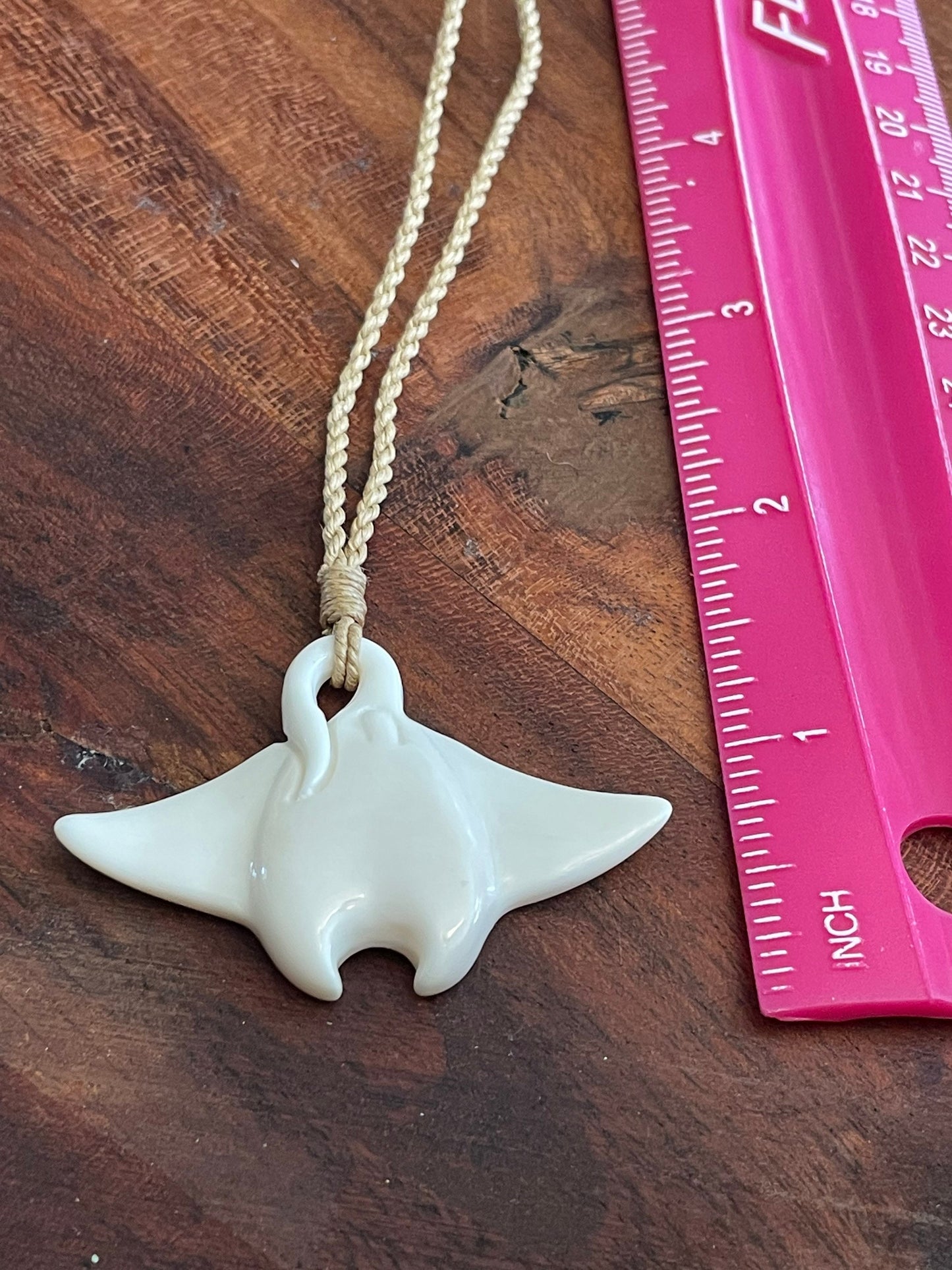 Hand Carved Buffalo Bone Manta Ray Necklace - Boho Polynesian Jewelry