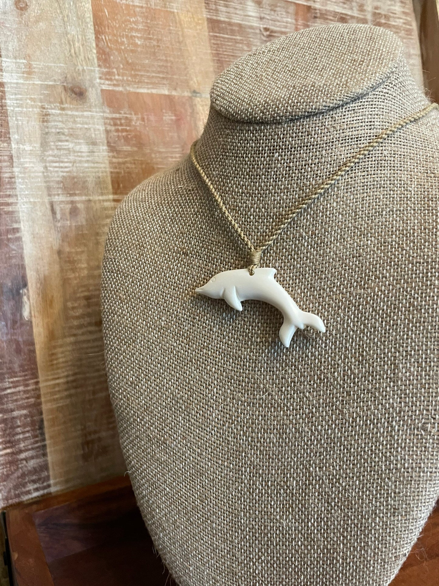 Hand Carved Bone Dolphin Necklace – Hawaiian Surfer Style Cord