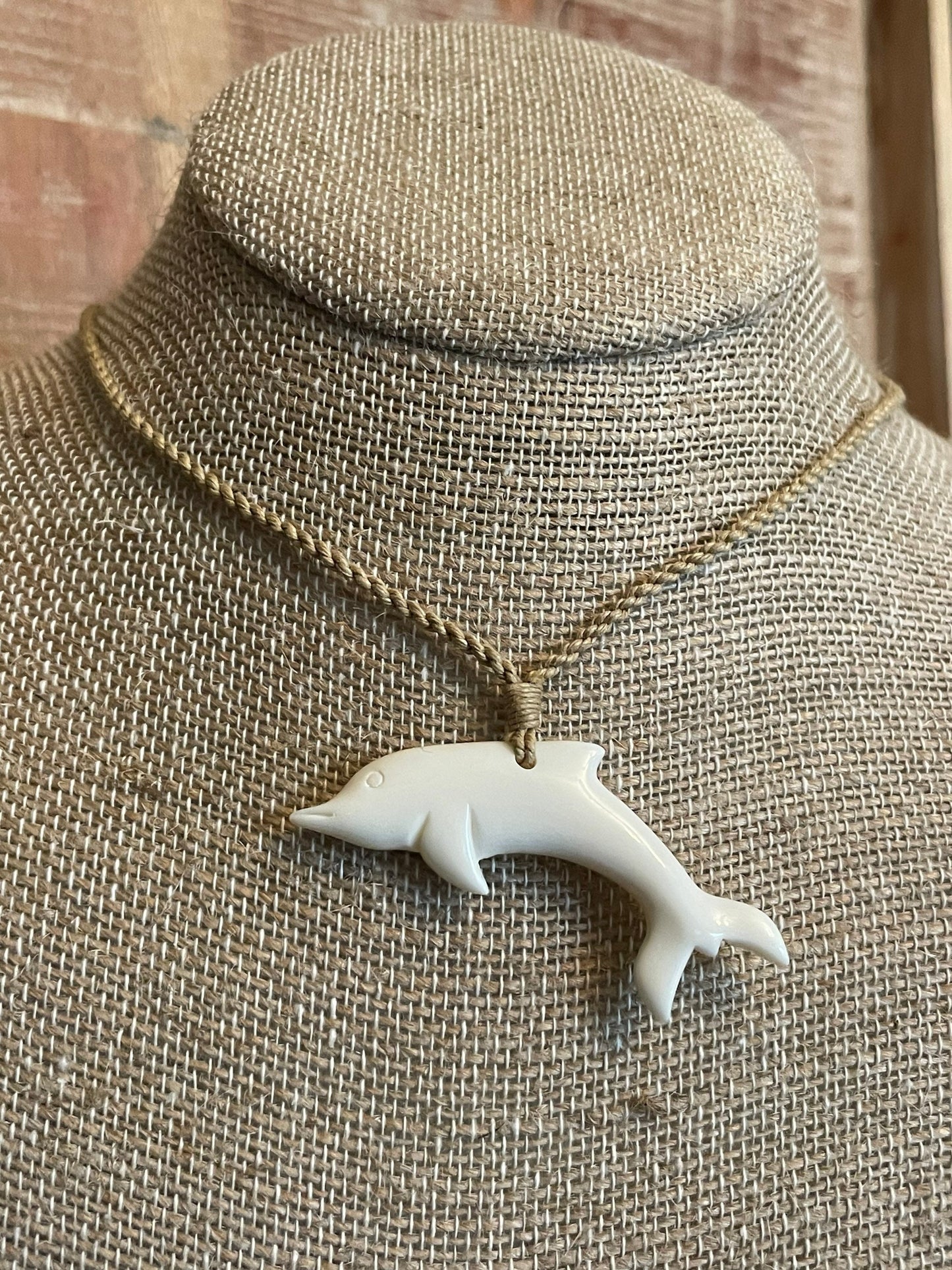Hand Carved Bone Dolphin Necklace – Hawaiian Surfer Style Cord