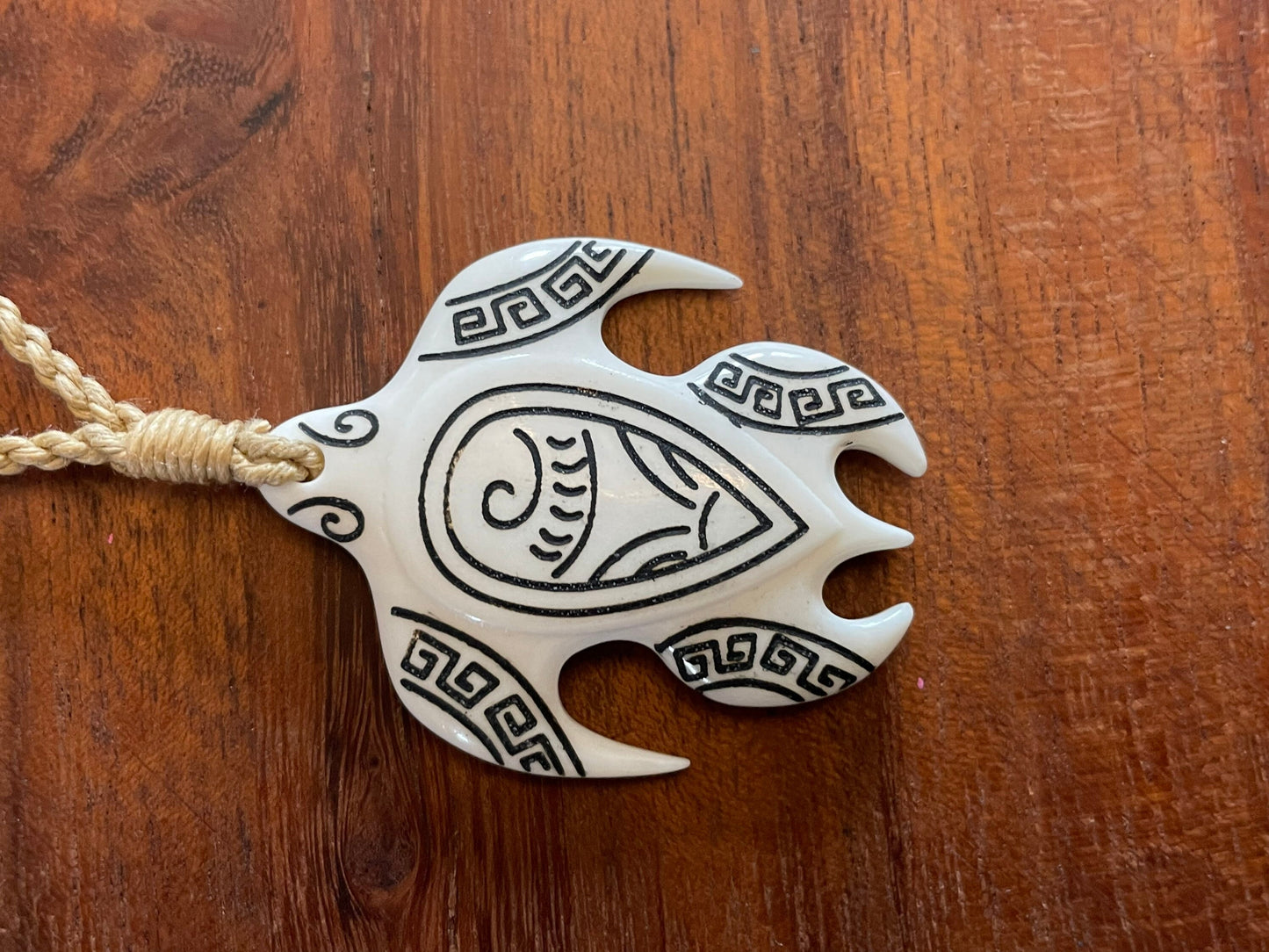 Hand Carved Bone Sea Turtle Necklace, Polynesian Art