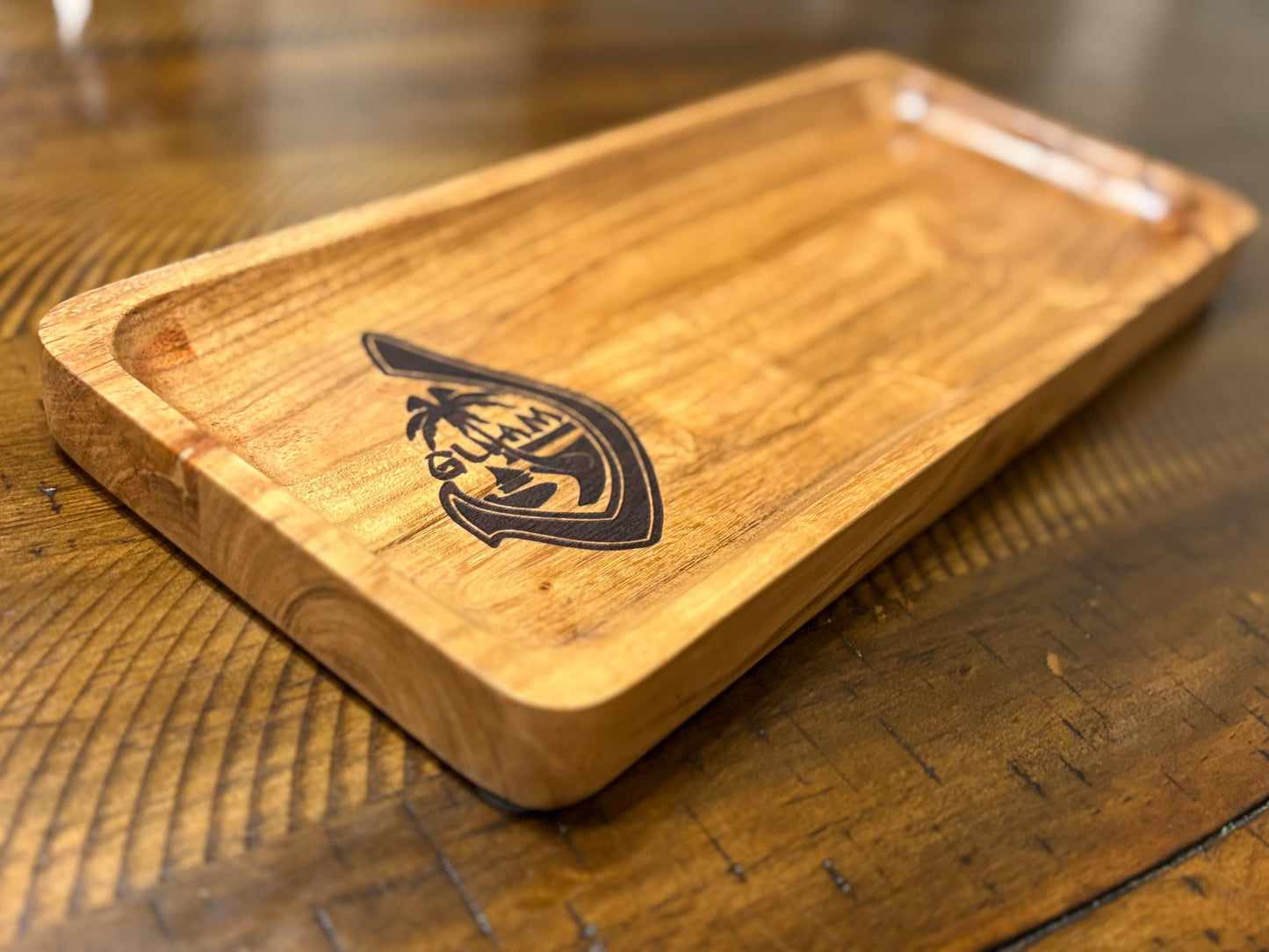 Engraved Teak Wood Tray with the Seal of Samoa - Personalized Gift