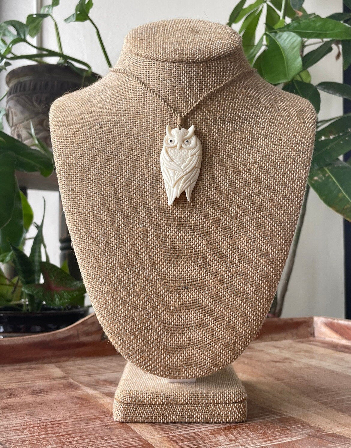 Hand Carved Bone Pueo Owl Pendant – Hawaiian Necklace