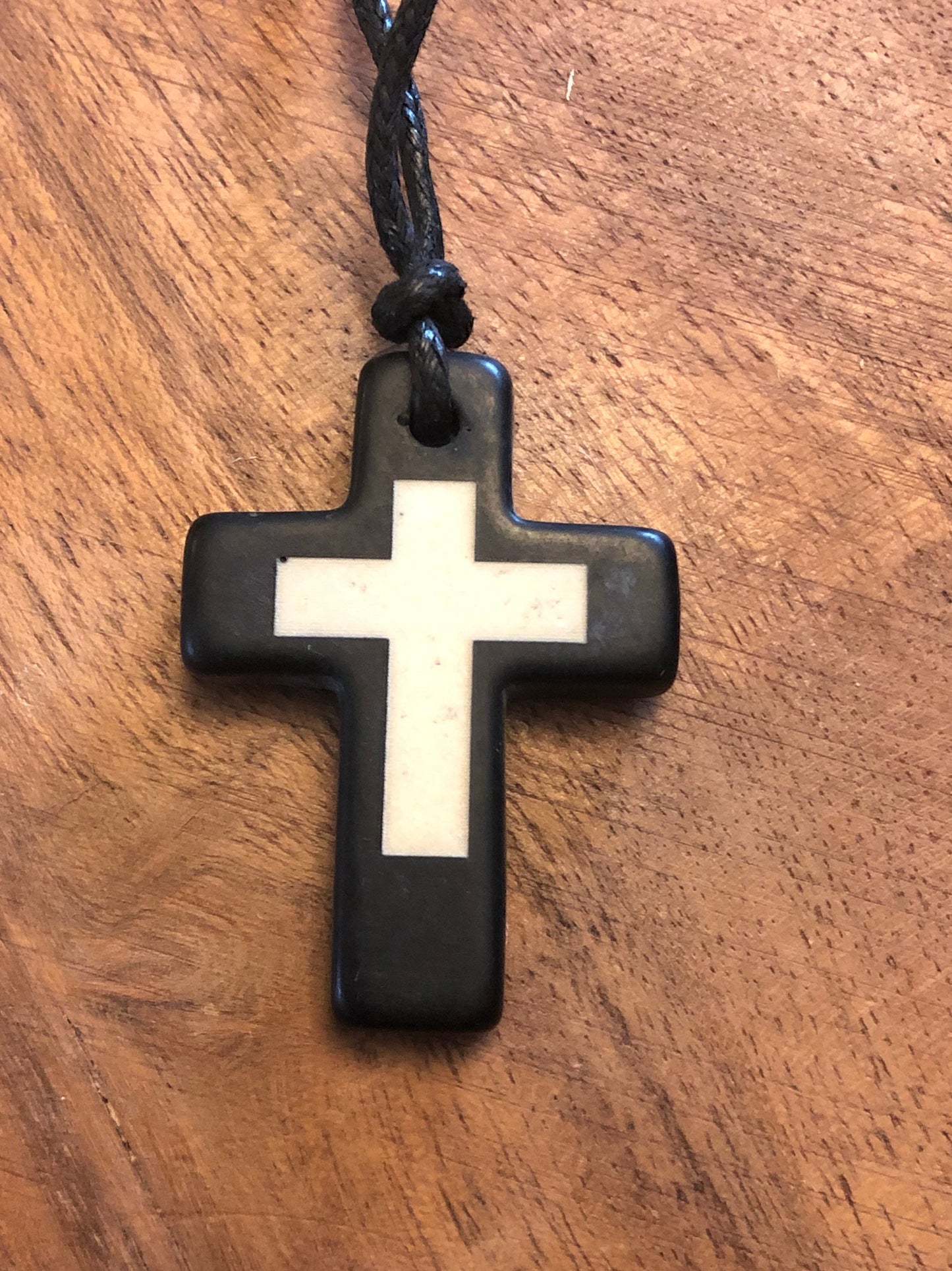 Christian Bone and Resin Cross Adjustable Necklace Polynesian Handcrafted Surfer Style