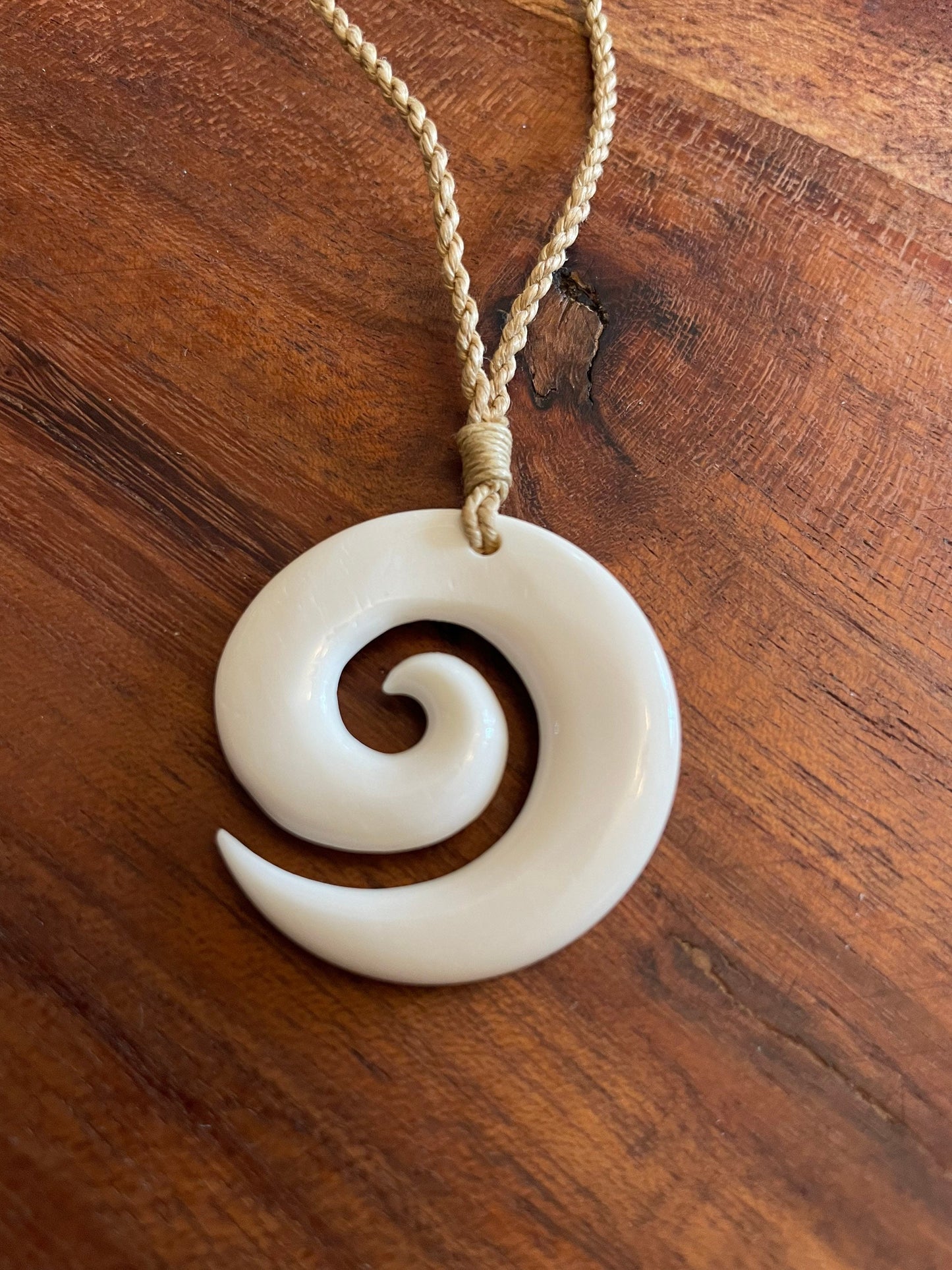 Hand Carved Buffalo Bone Koru Necklace – Māori New Zealand Fern Pendant