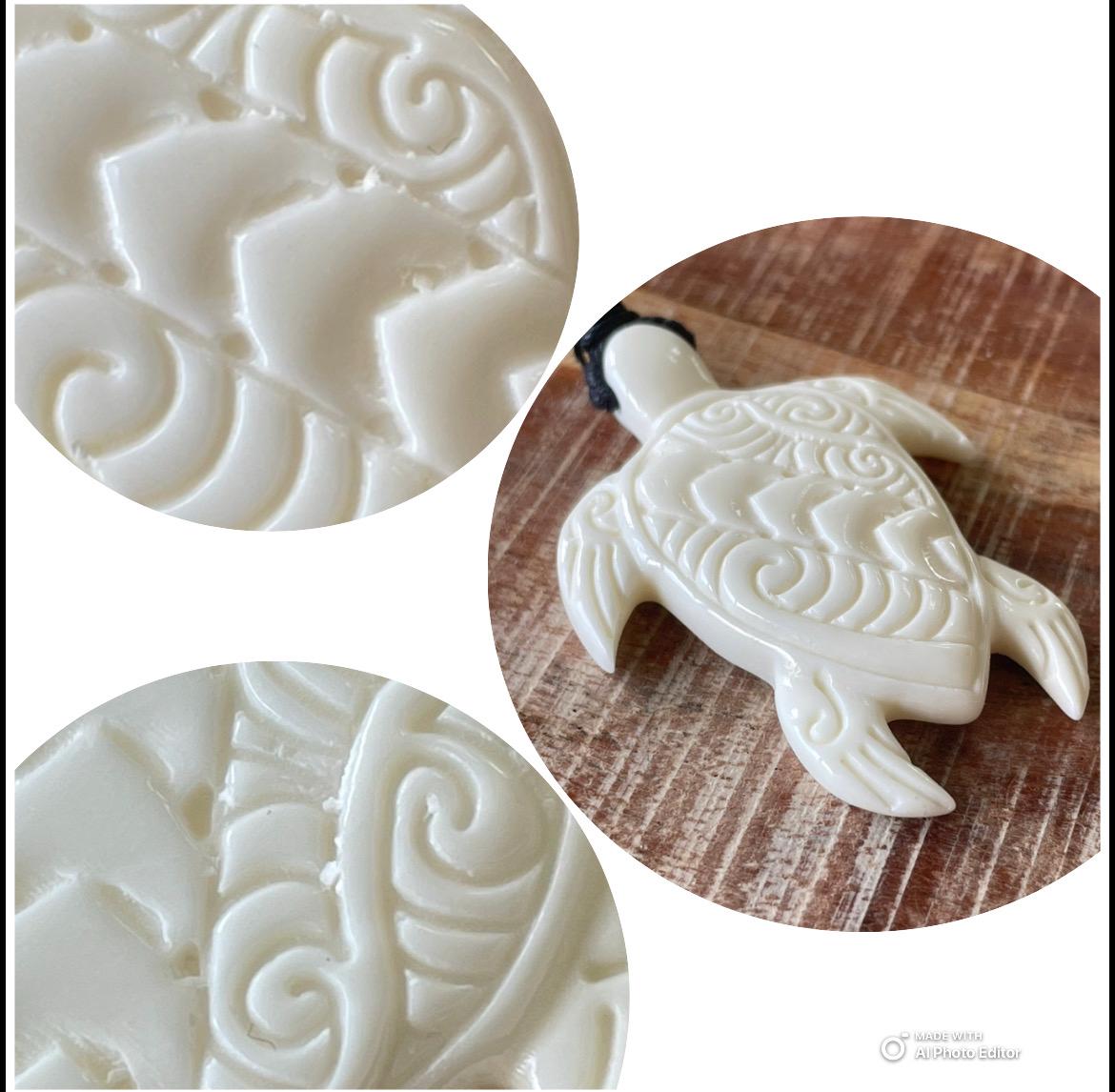 Hand Carved Buffalo Bone Sea Turtle Pendant – Adjustable Boho Necklace