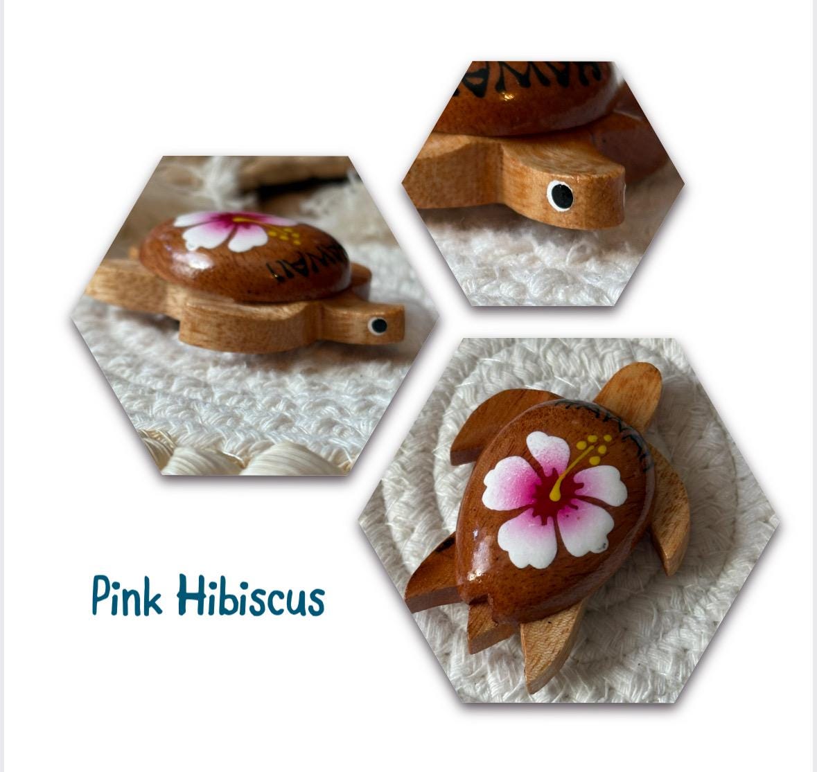 Hand Carved Wood Honu Magnet - Hand Painted Hibiscus, Hawaii Decor