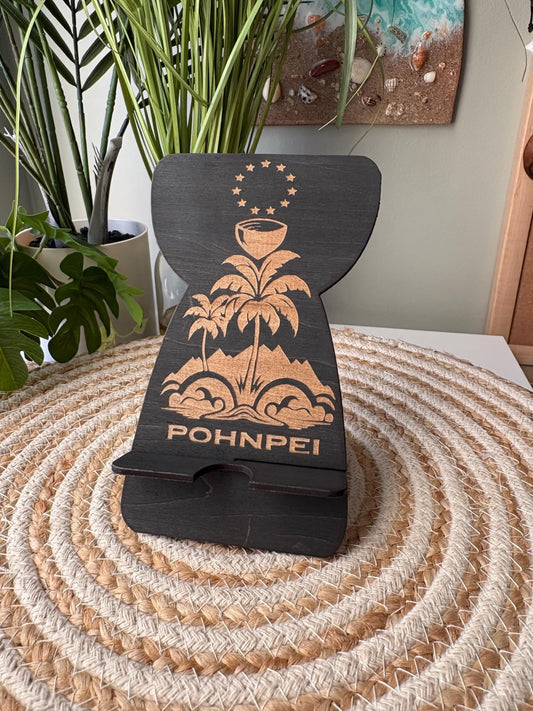 Customizable Micronesian CNMI Latte Stone Cell Phone Holder: Engraved PohnPei Design