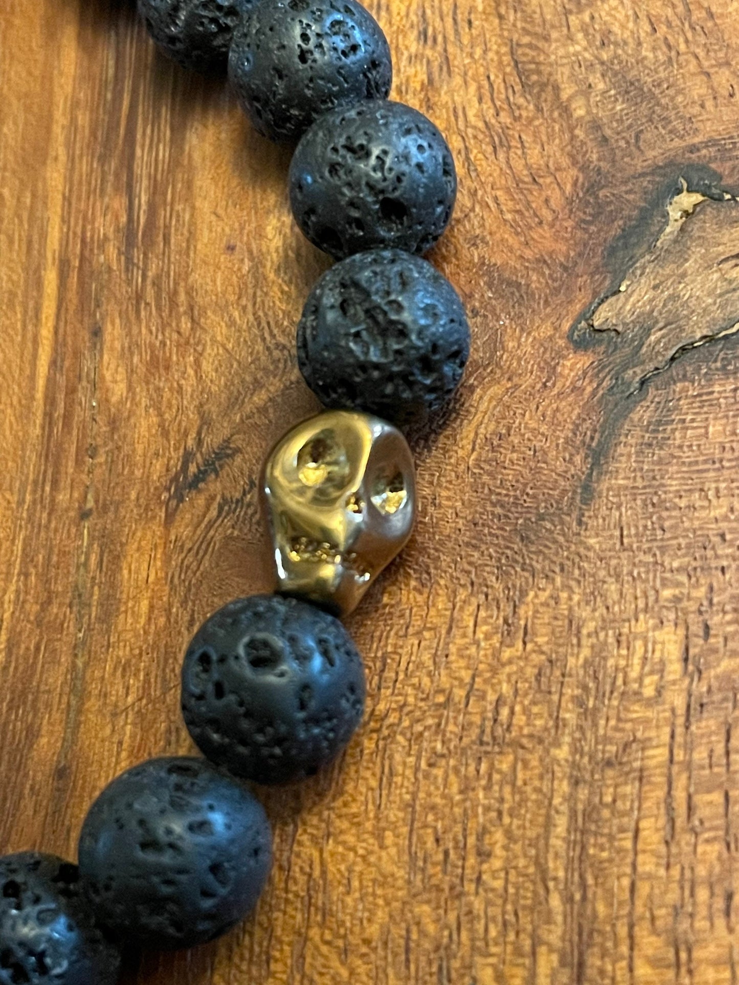 Authentic Hawaiian Lava Bead Bracelets with One-of-a-Kind Glass Skull Beads
