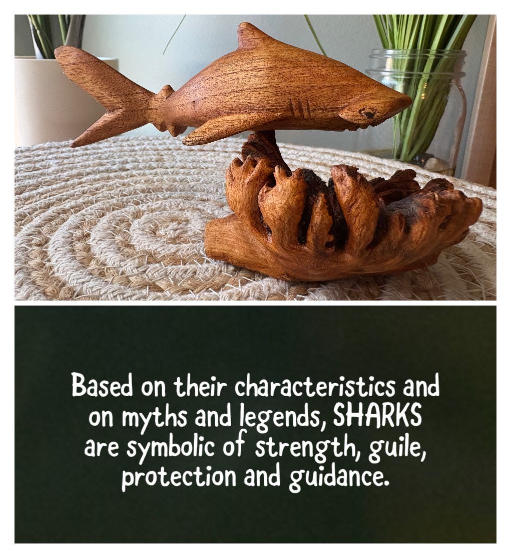 Hand Carved Hammerhead Shark Sculpture on Leech Wood Base