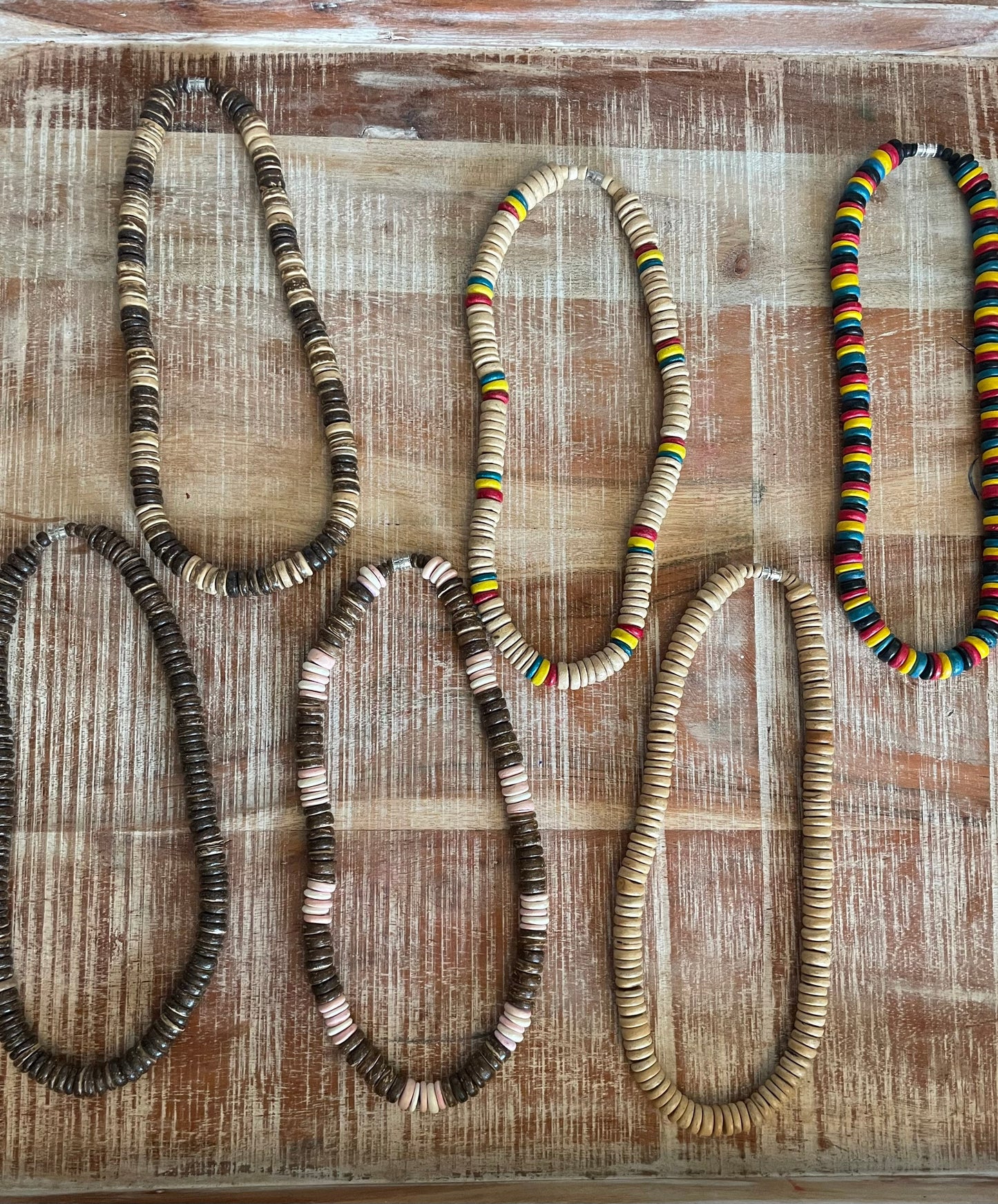 Coconut Shell Beaded Necklace, Boho Hawaiian Style
