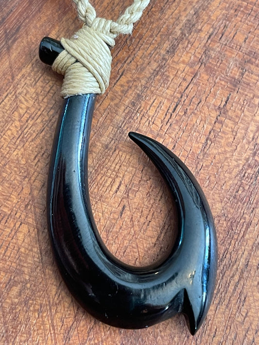 Hand Carved Buffalo Bone Hei Makau Necklace - Micronesian/ Polynesian Fish Hook Pendant