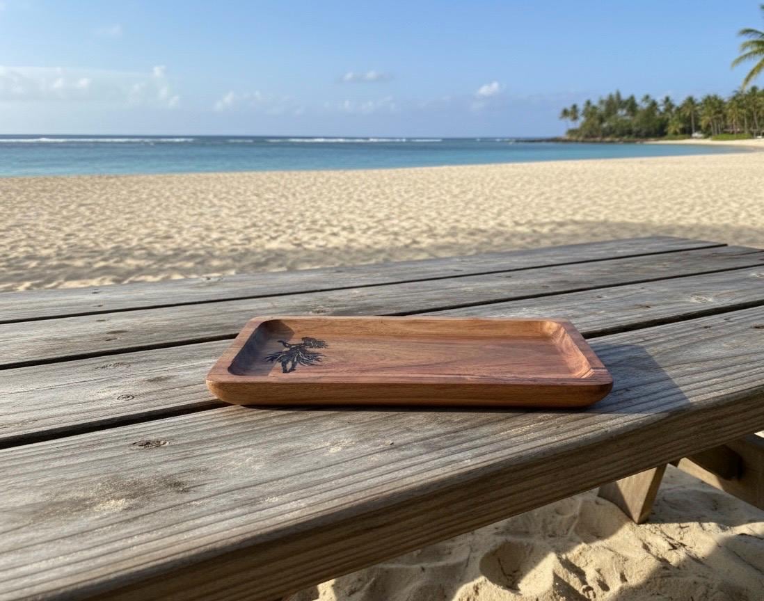 Pacific Islander Hula Girl Wooden Tray: Beautifully Engraved Wood Dish