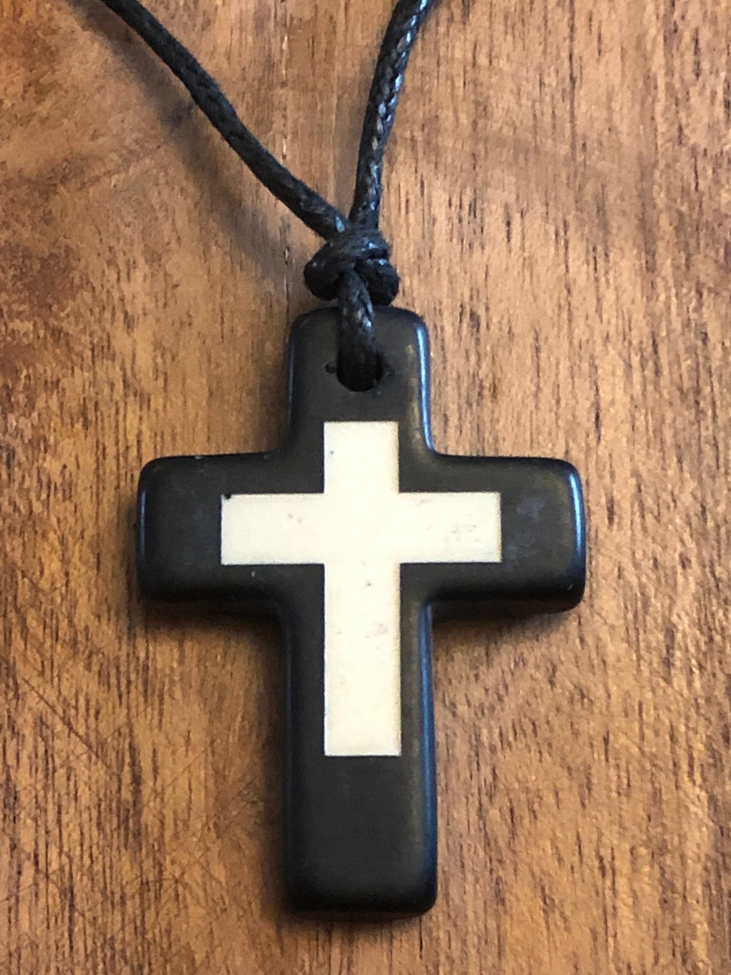 Christian Bone and Resin Cross Adjustable Necklace Polynesian Handcrafted Surfer Style