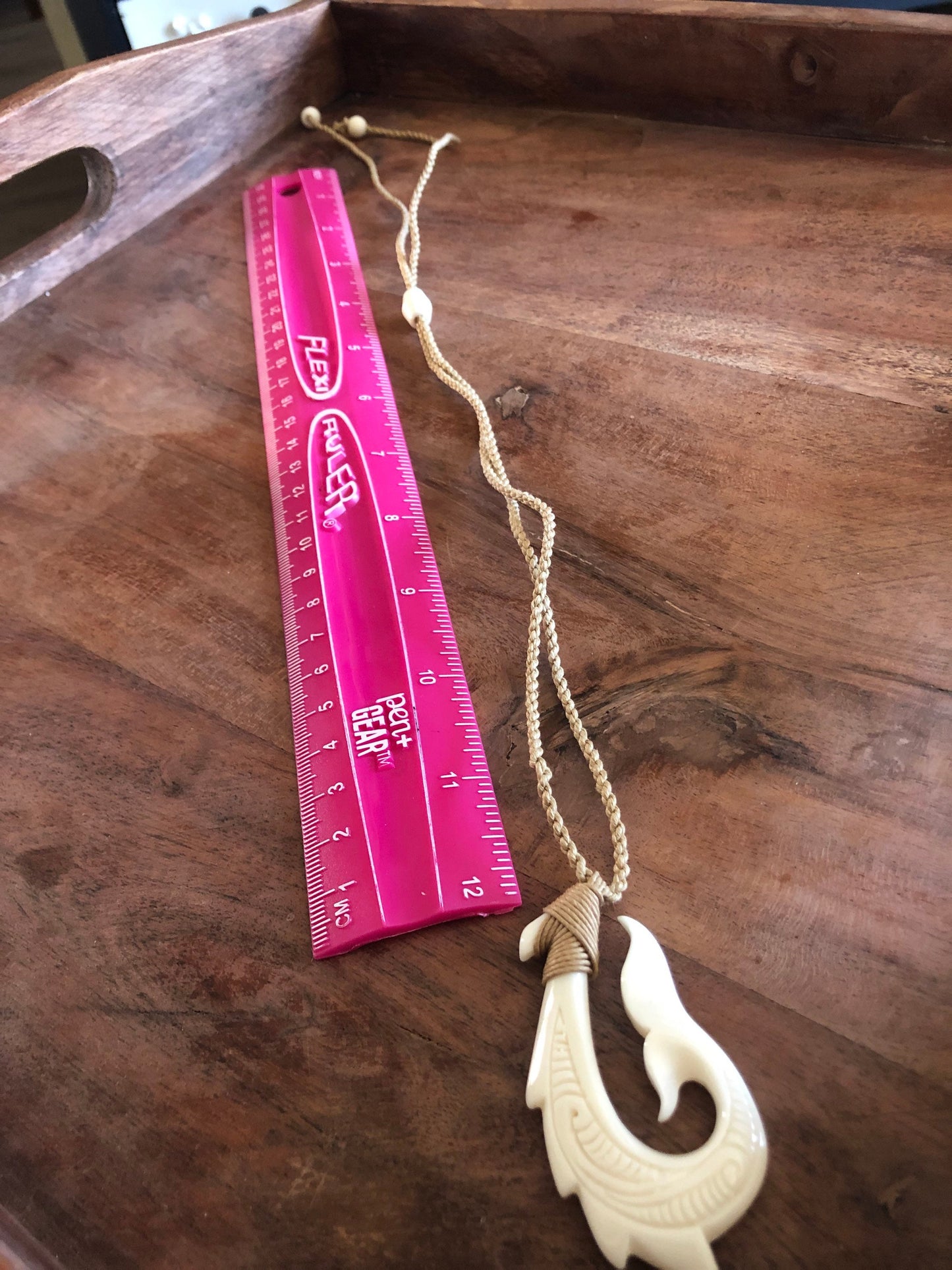 Hand Carved Buffalo Bone Makau Necklace: Adjustable Boho Surfer Jewelry