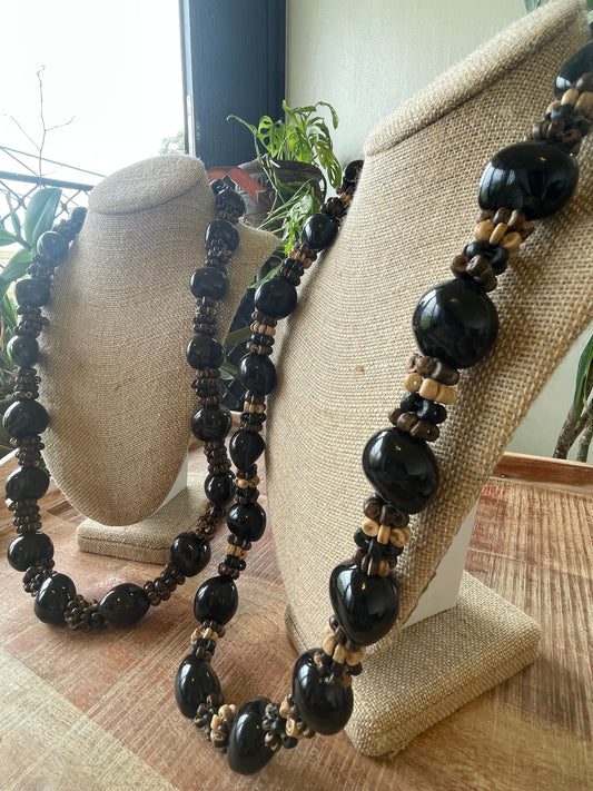 Authentic Kukui Nut Lei – 30” Ribbon Tie Polynesian Necklace