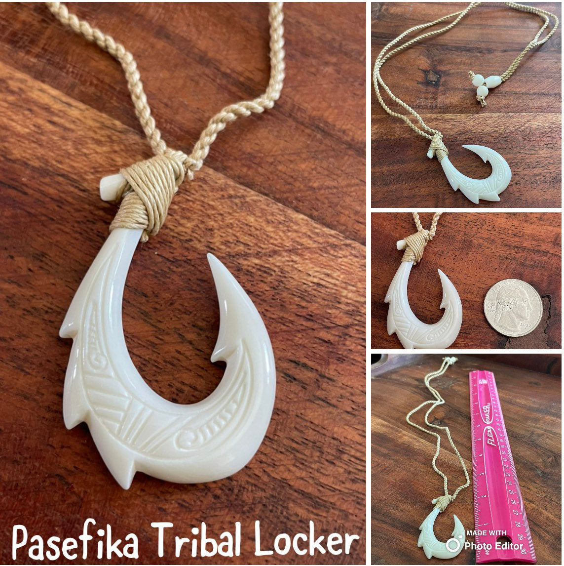 Warrior’s Hei Makau Solid Bone Fish Hook Pendant for Protection on Water