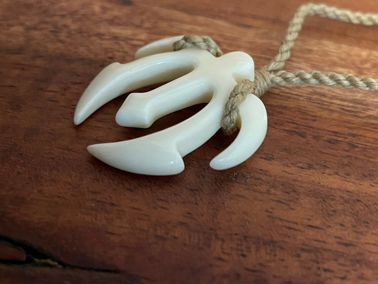 Triton Sea Turtle Hand Carved from Solid Buffalo Bone & Wrapped on Adjustable Surfer Cord