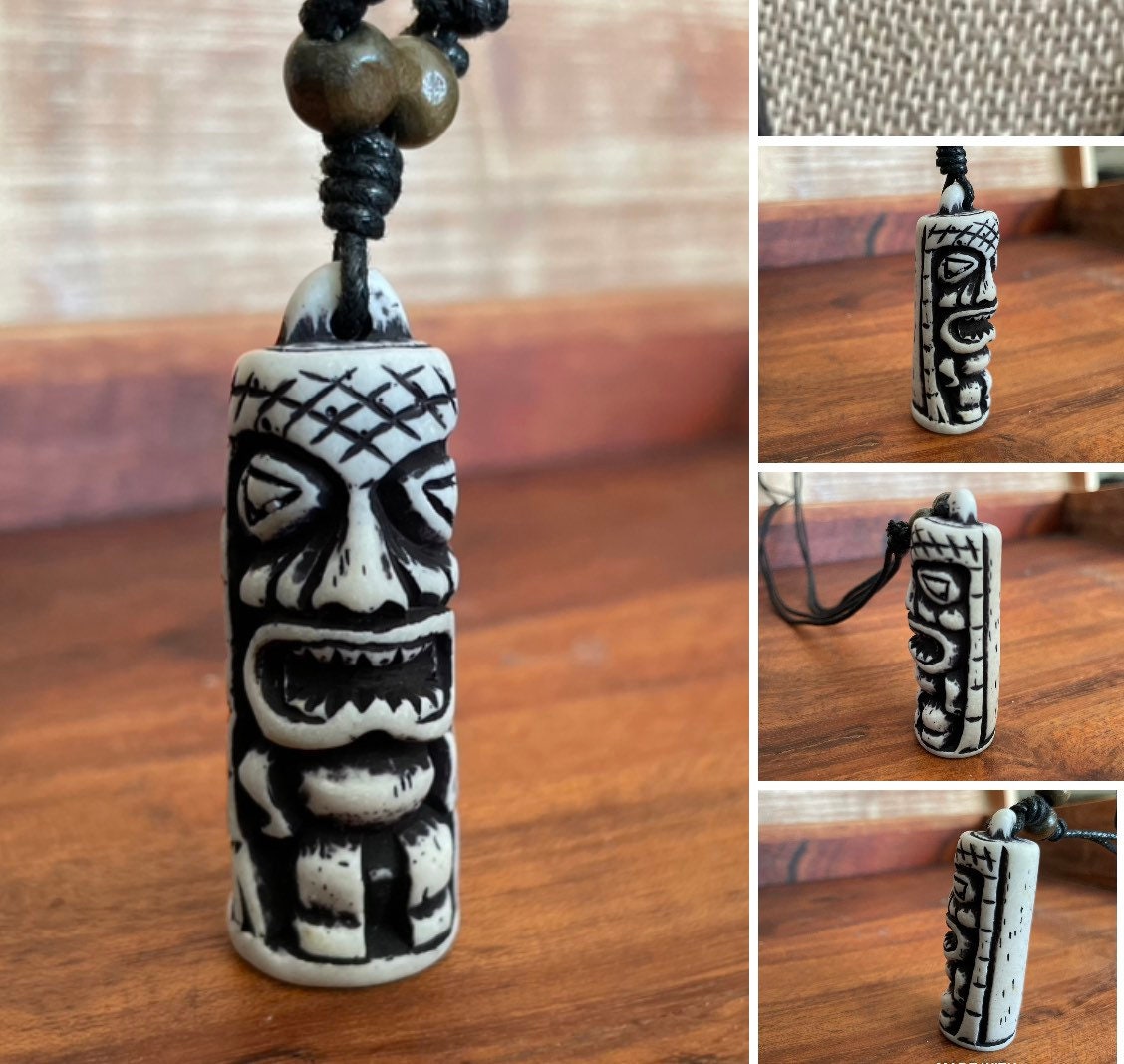 Tiki Totem Pendant Adjustable Polynesian Necklace- Hawaiian Surfer Style Jewelry
