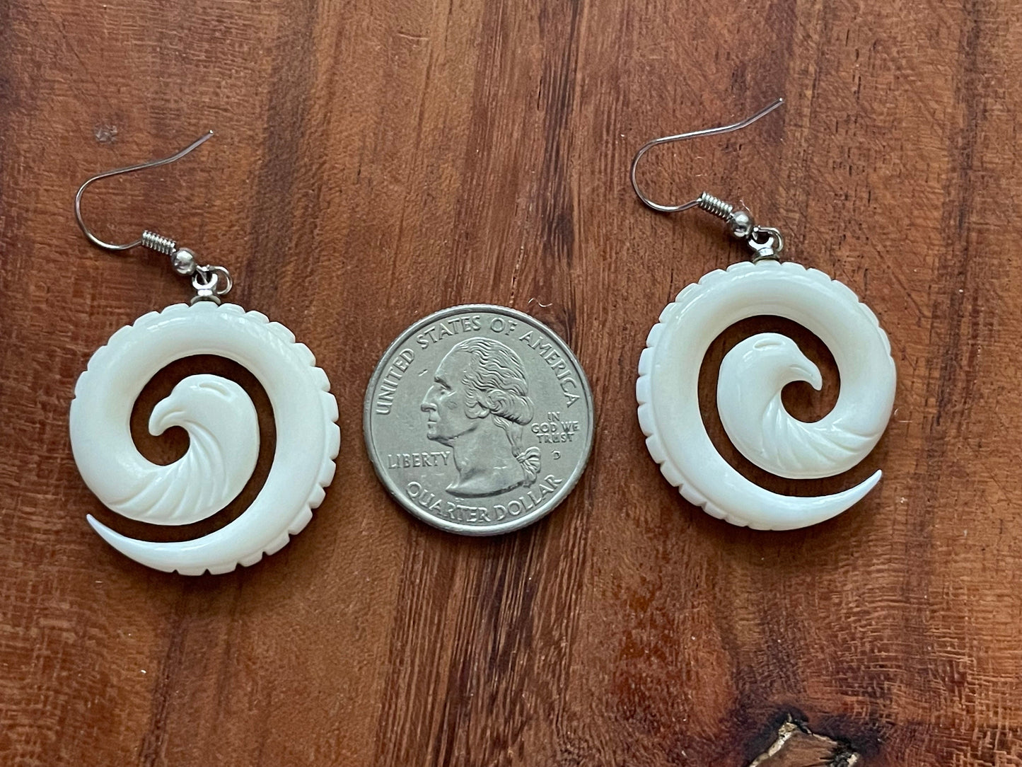 Bone Koru Dangle Earrings – Polynesian Eagle, .925 Silver