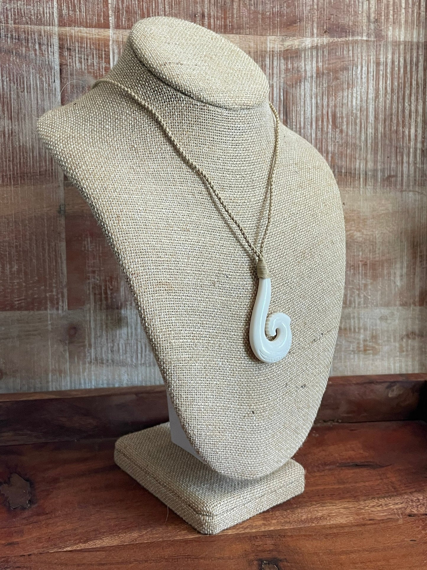 Hand Carved Buffalo Bone Makau Necklace - Adjustable Hawaiian Fish Hook
