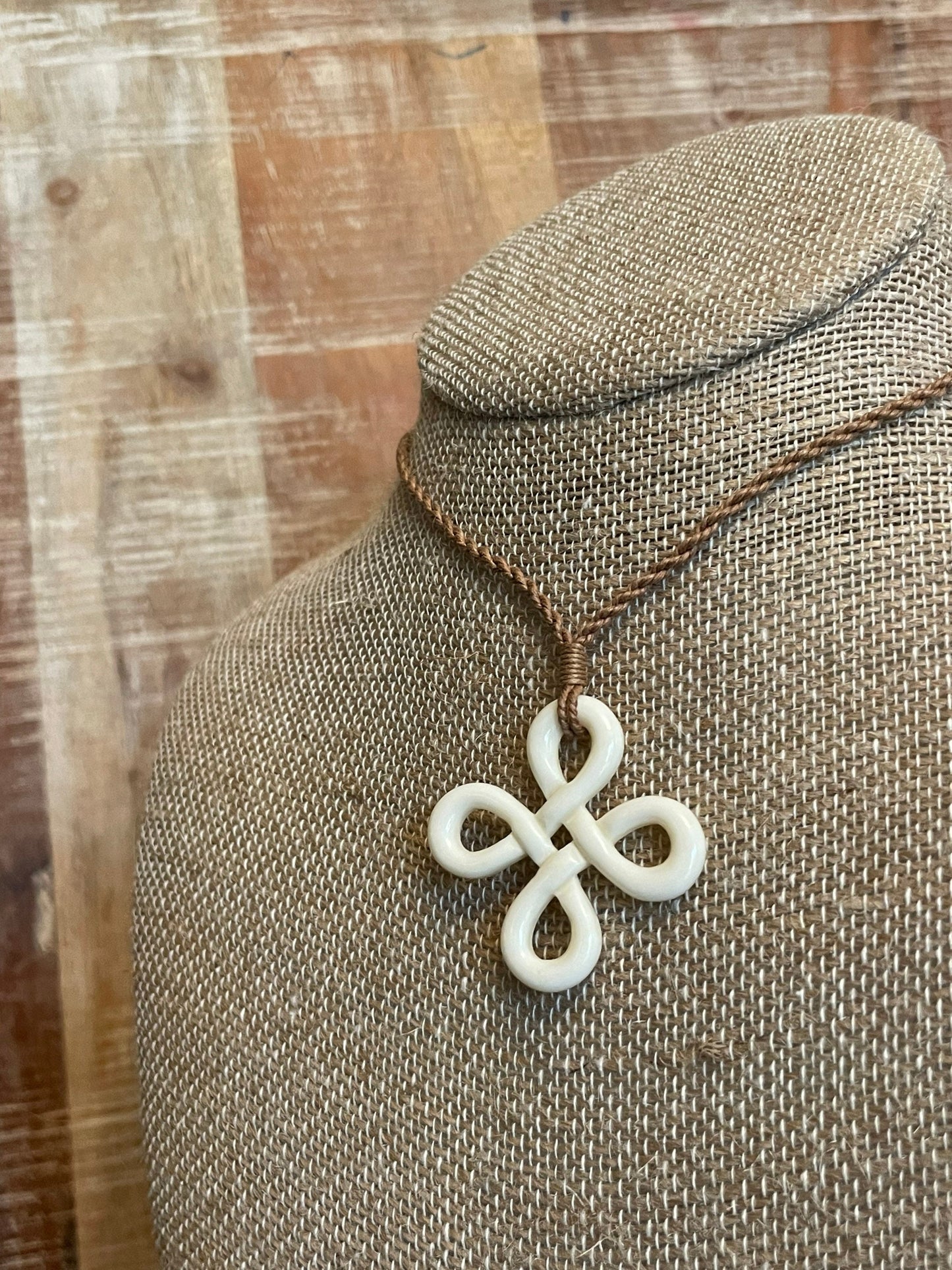 Hand Carved Bone Polynesian Necklace – Clover Cross Pendant