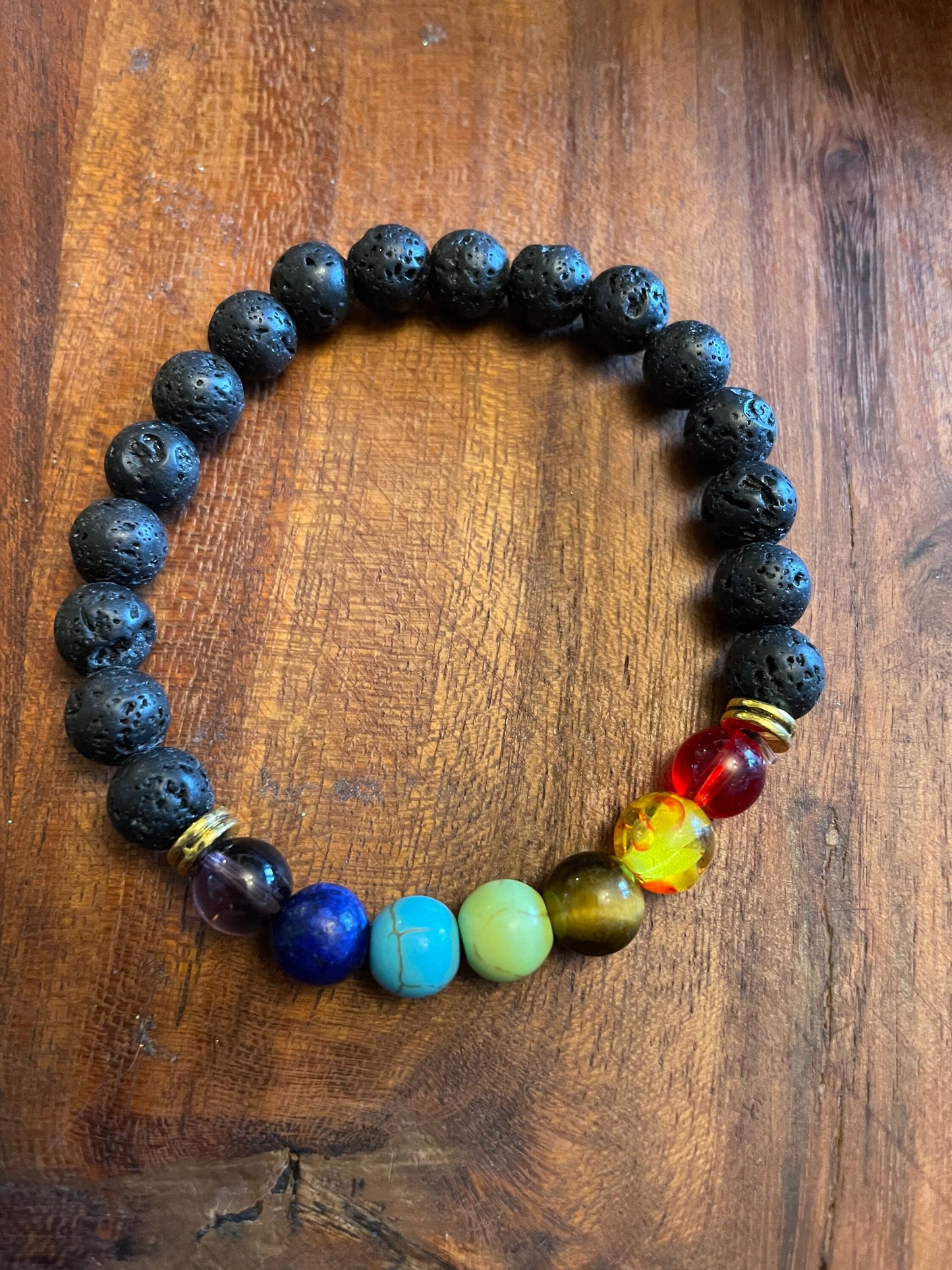 Lava Stone Chakra Healing Bracelet – Elastic Bead Bracelet