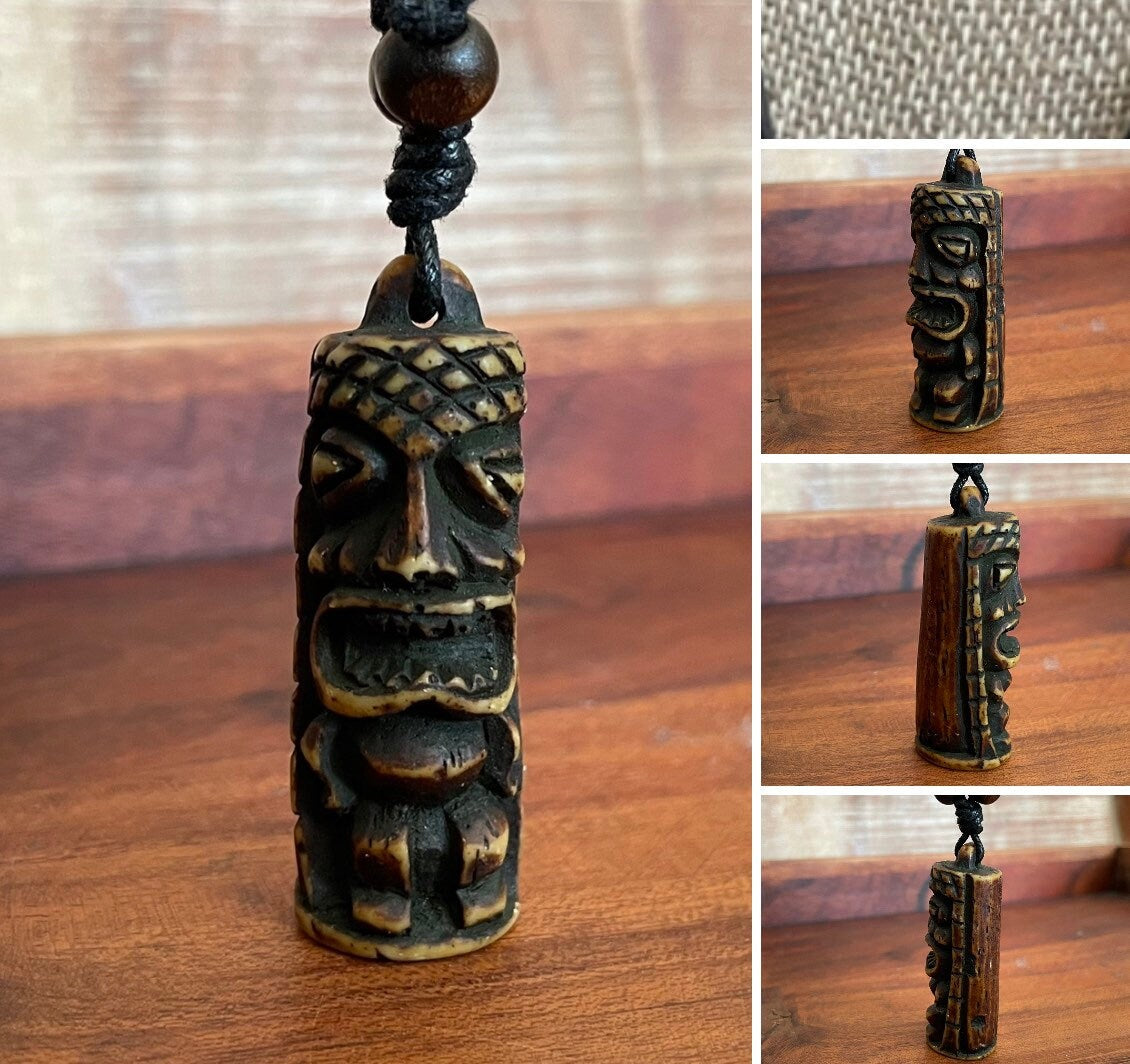 Tiki Totem Pendant Adjustable Polynesian Necklace - Hawaiian Surfer Style Jewelry