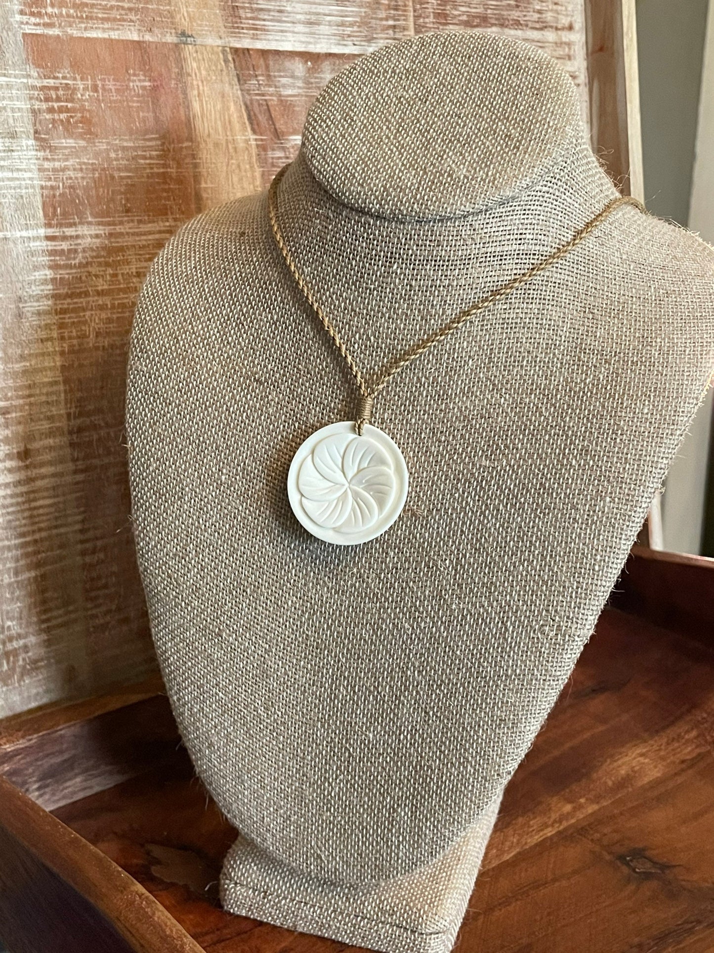 Hand Carved Buffalo Bone Plumeria Necklace, Hawaiian Boho Jewelry