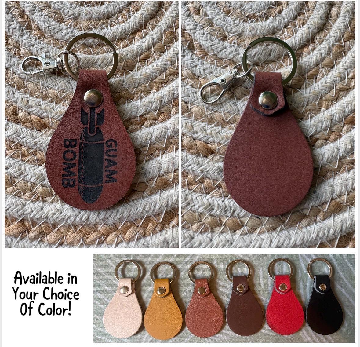 Leather Engraved Guam Keychains with Swivel Metal Clip - Personalization Available!