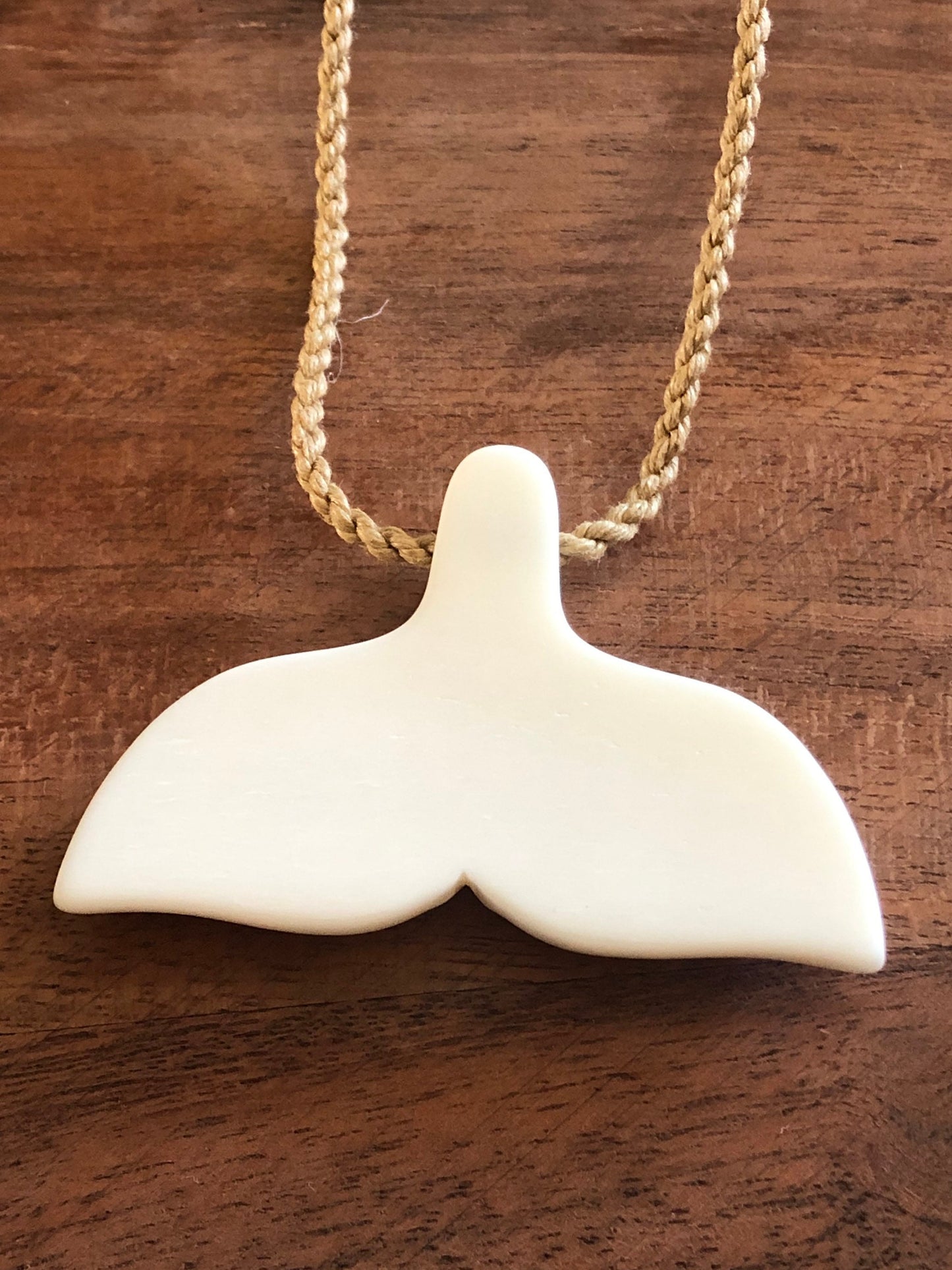 Solid Buffalo Bone Hand Carved Whale Tail Adjustable Necklace