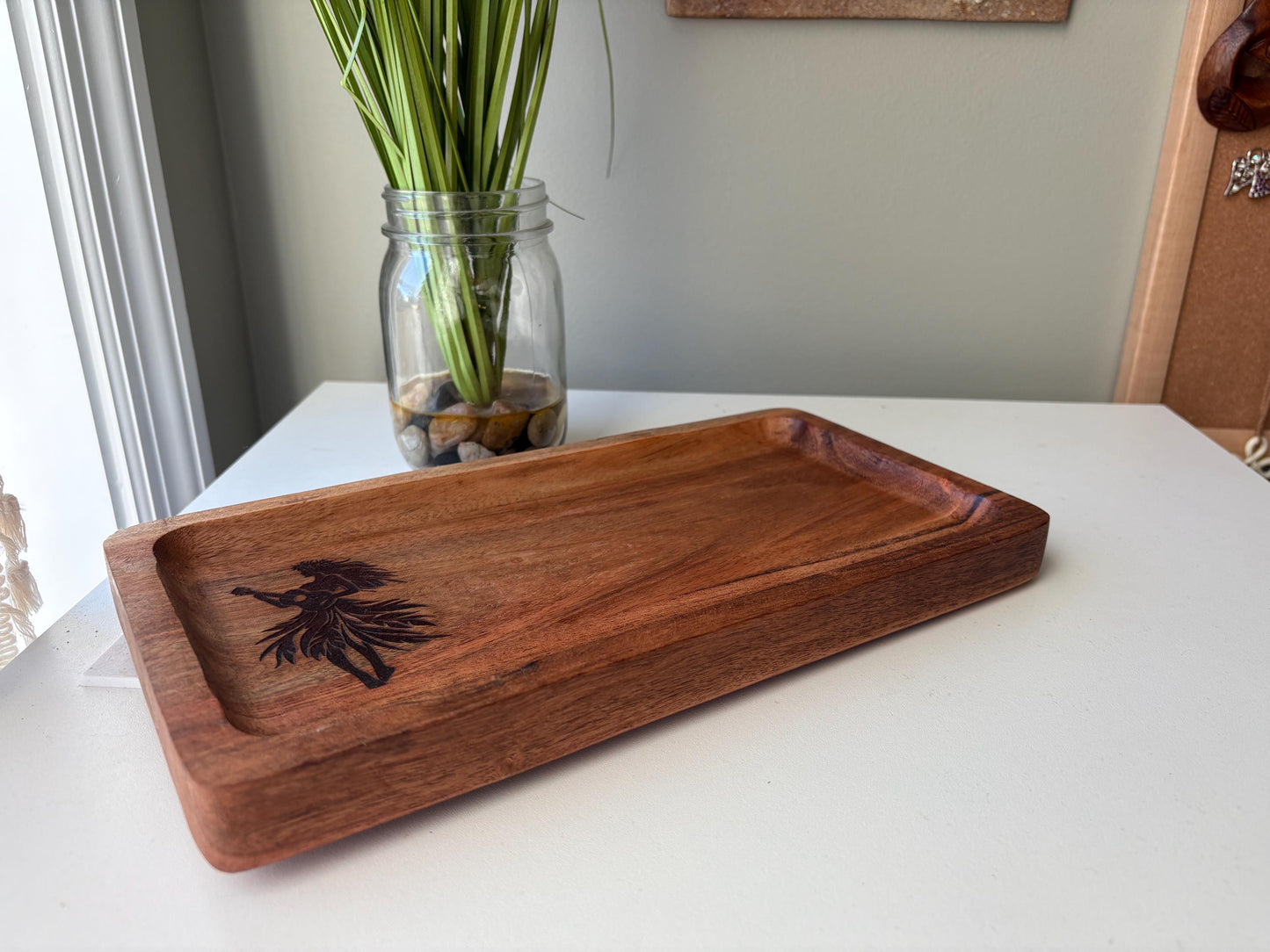 Pacific Islander Hula Girl Wooden Tray: Beautifully Engraved Wood Dish