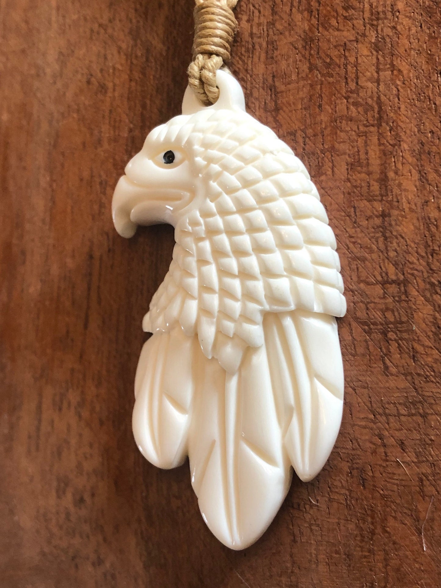 Majestic Solid Buffalo Bone Handcarved Eagle/Hawk  Adjustable Necklace