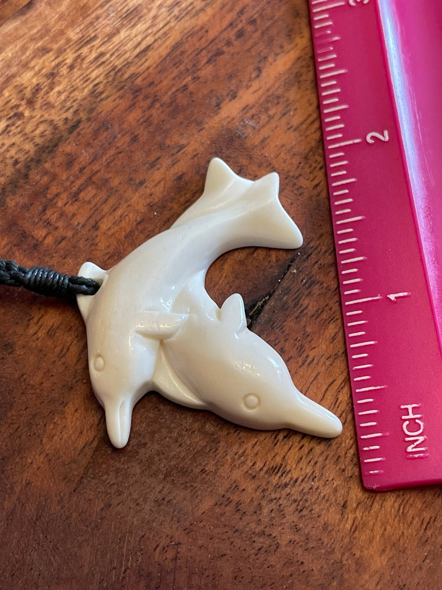 Sweet Set of Hand Carved Solid Bone Polynesian Dolphins Adjustable Necklace