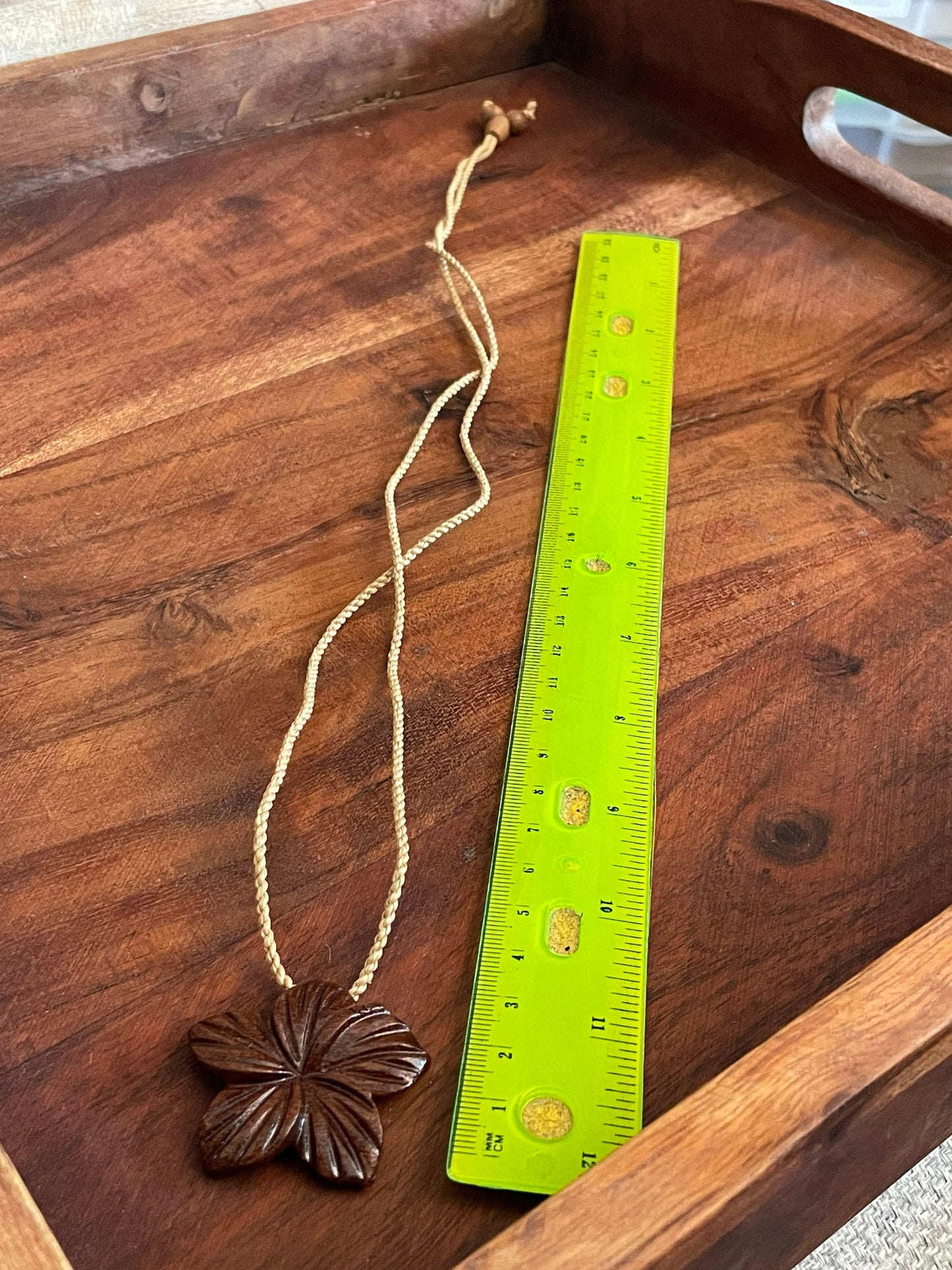 Hand Carved Koa Wood Plumeria Necklace - Adjustable Hemp Boho Jewelry