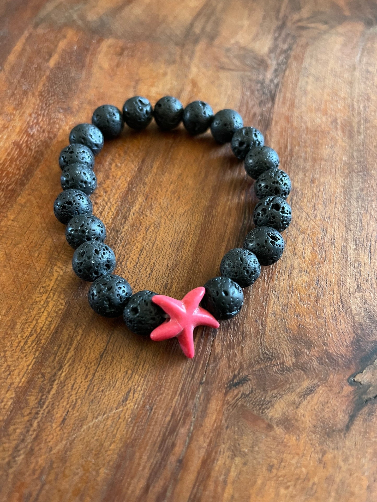 Authentic Lava Beaded Elastic Bracelet with a Starfish or  iʻa hōkū Clay Accent Bead