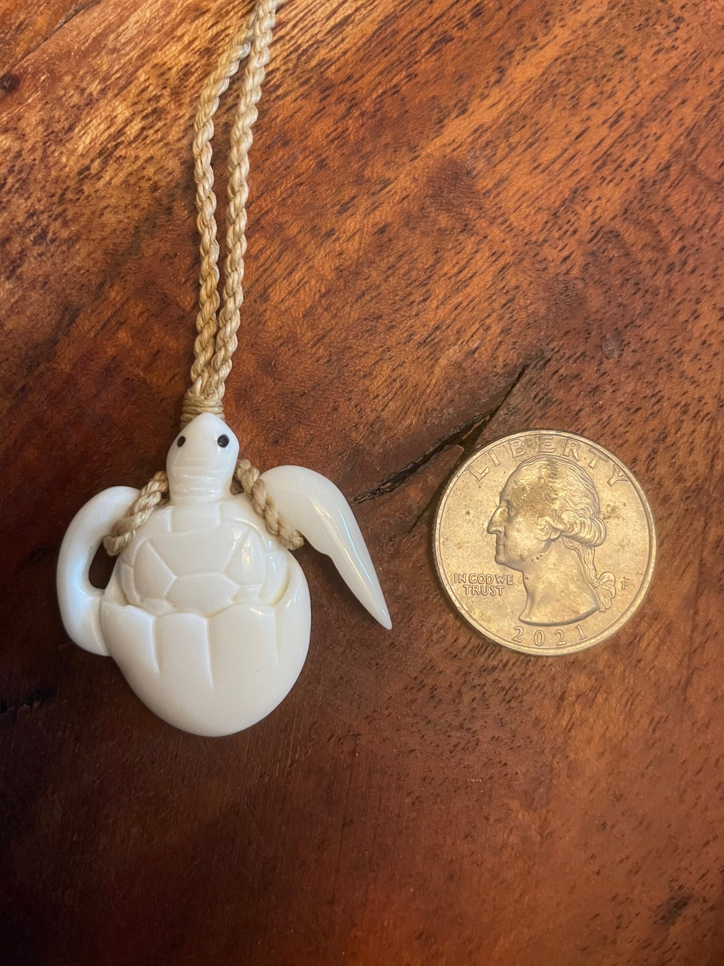 Hand Carved Buffalo Bone Sea Turtle Necklace, Honu Hatching