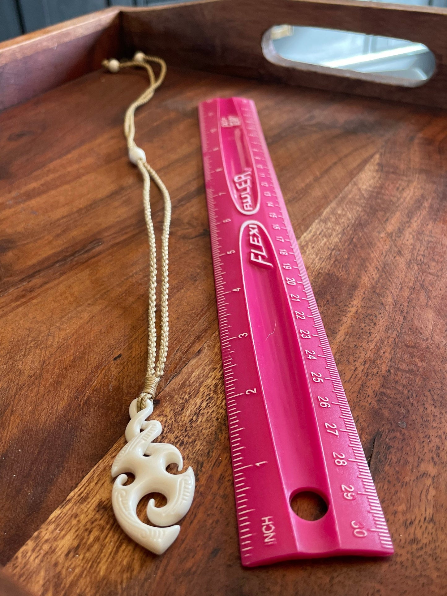 Hand Carved Buffalo Bone Pikorua Necklace, Adjustable Polynesian Jewelry