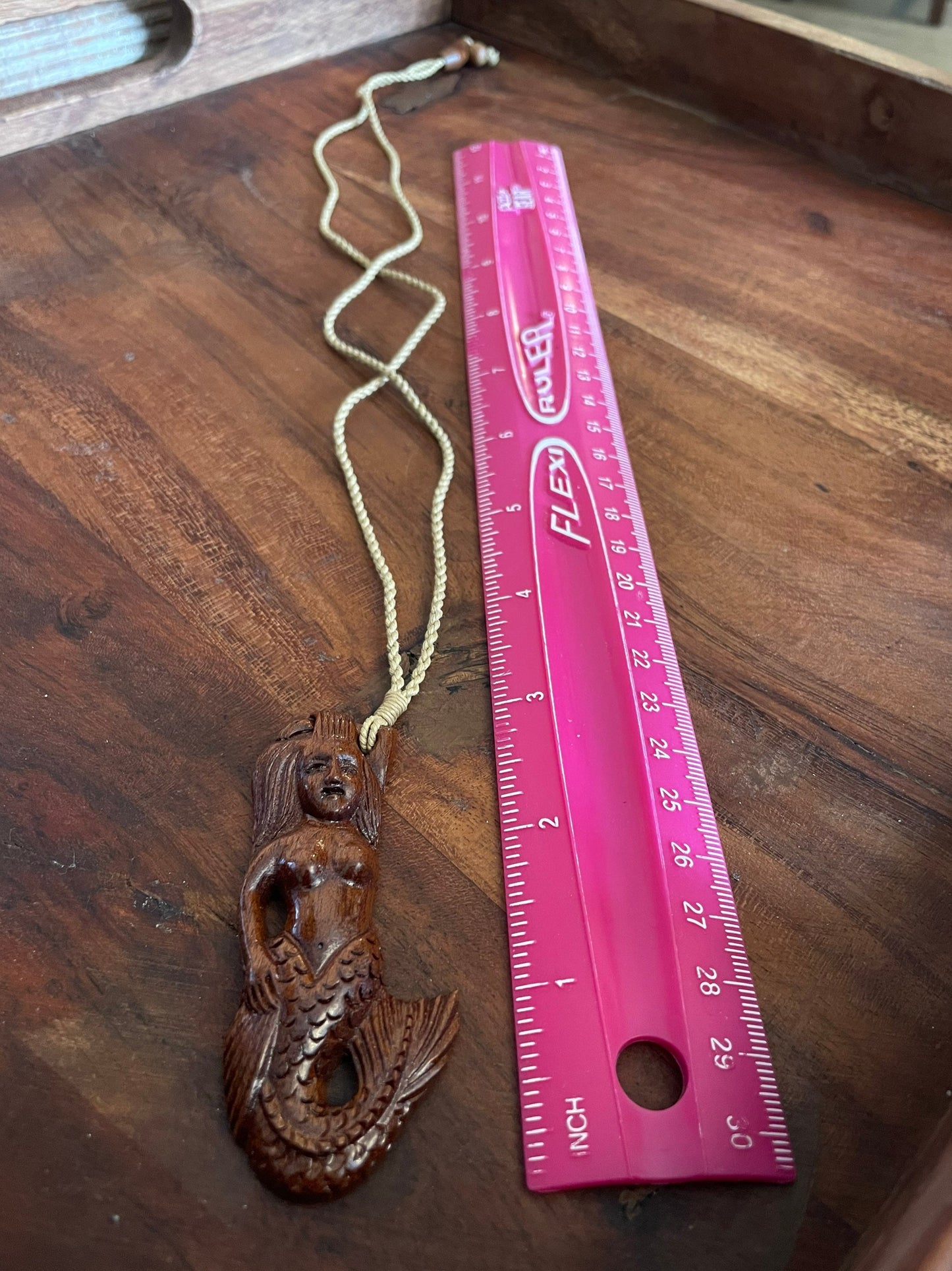 Hand Carved Koa Wood Mermaid Necklace – Adjustable Polynesian Jewelry