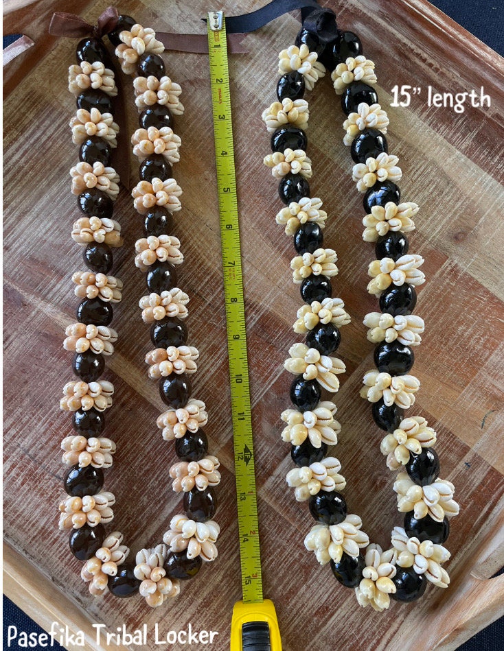 Authentic Kukui Nut & Cowrie Shell Lei – Adjustable Ribbon Tie