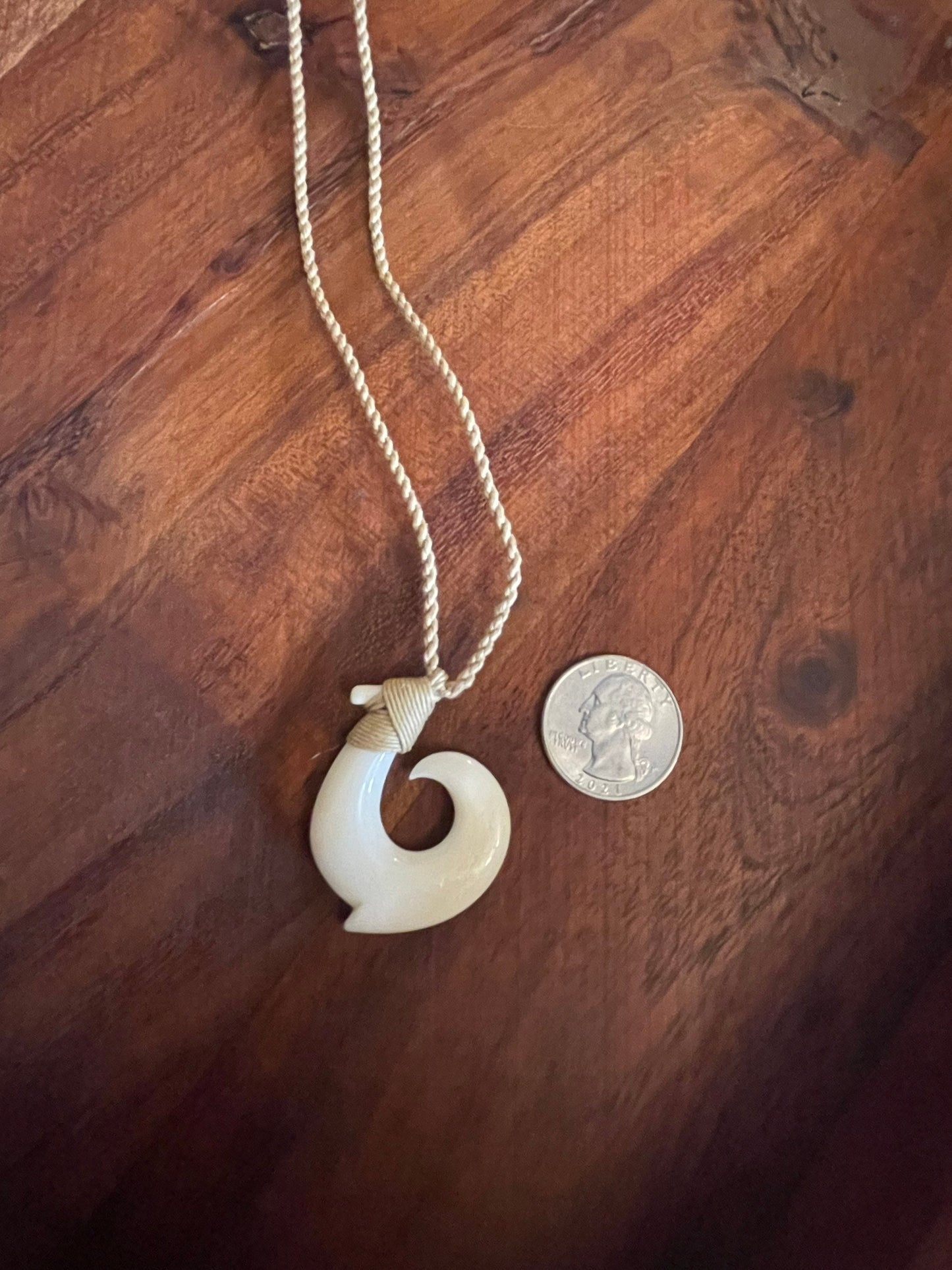 Hand Carved Bone Makau Necklace - Adjustable Polynesian Fish Hook