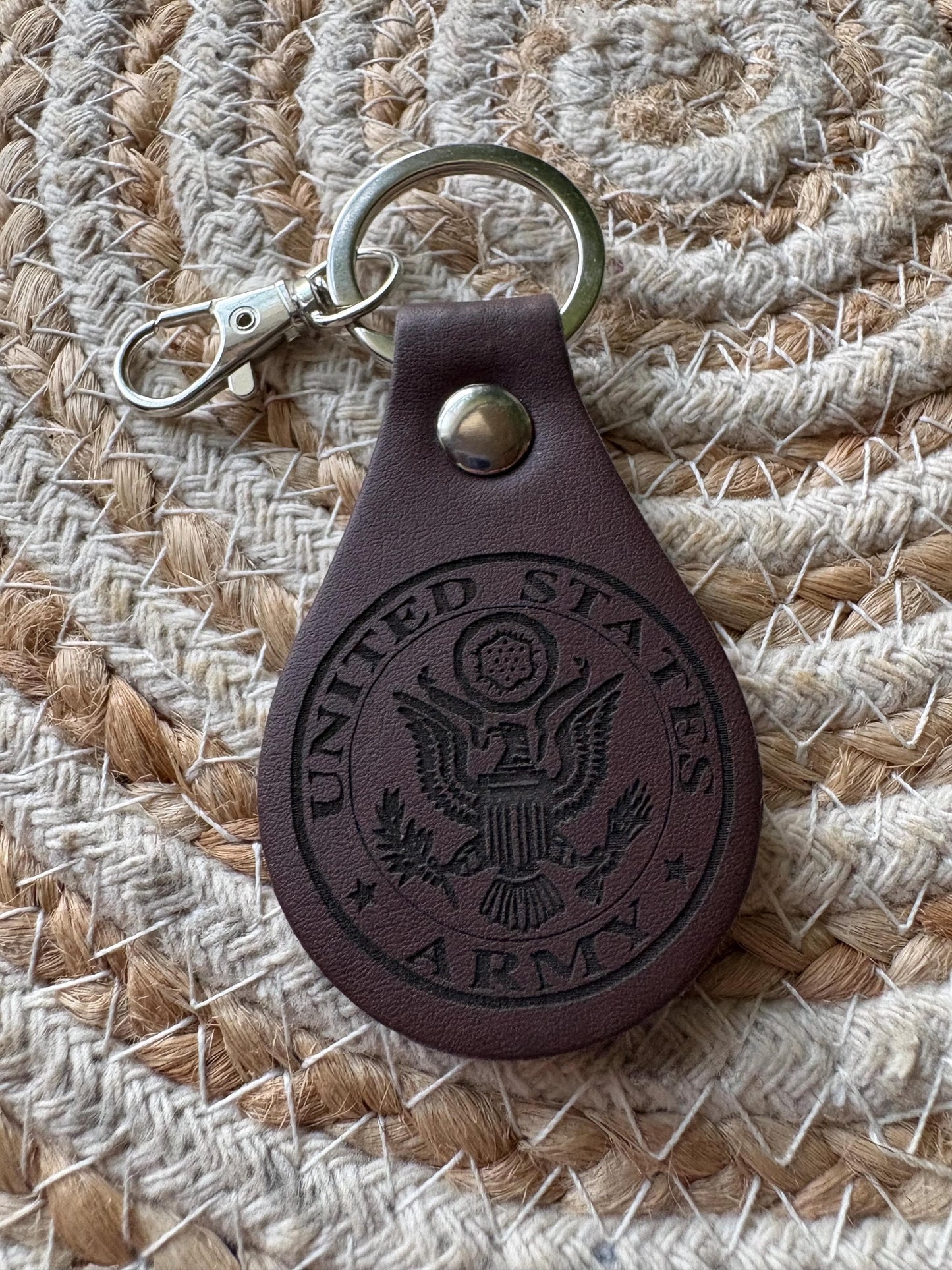 Engraved Leather US Military Keychain, Armed Forces Gift
