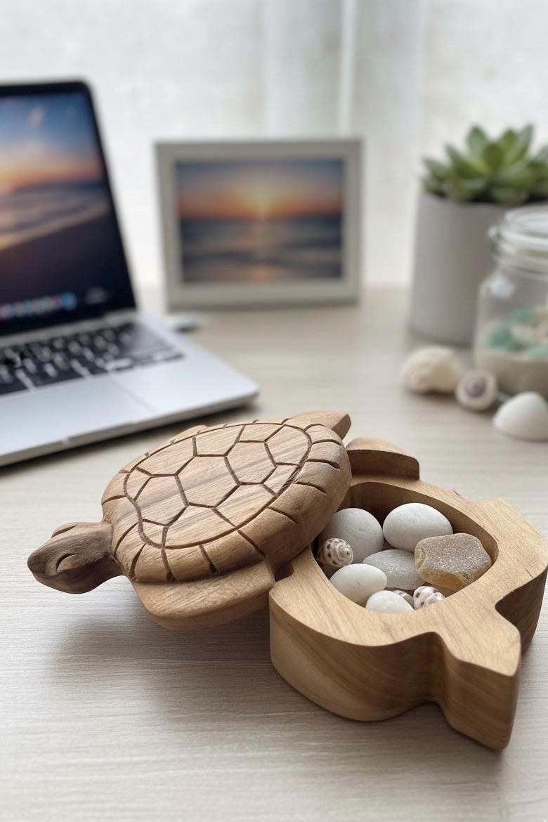 Handmade Teak Wood Sea Turtle Trinket Box – Polynesian Honu