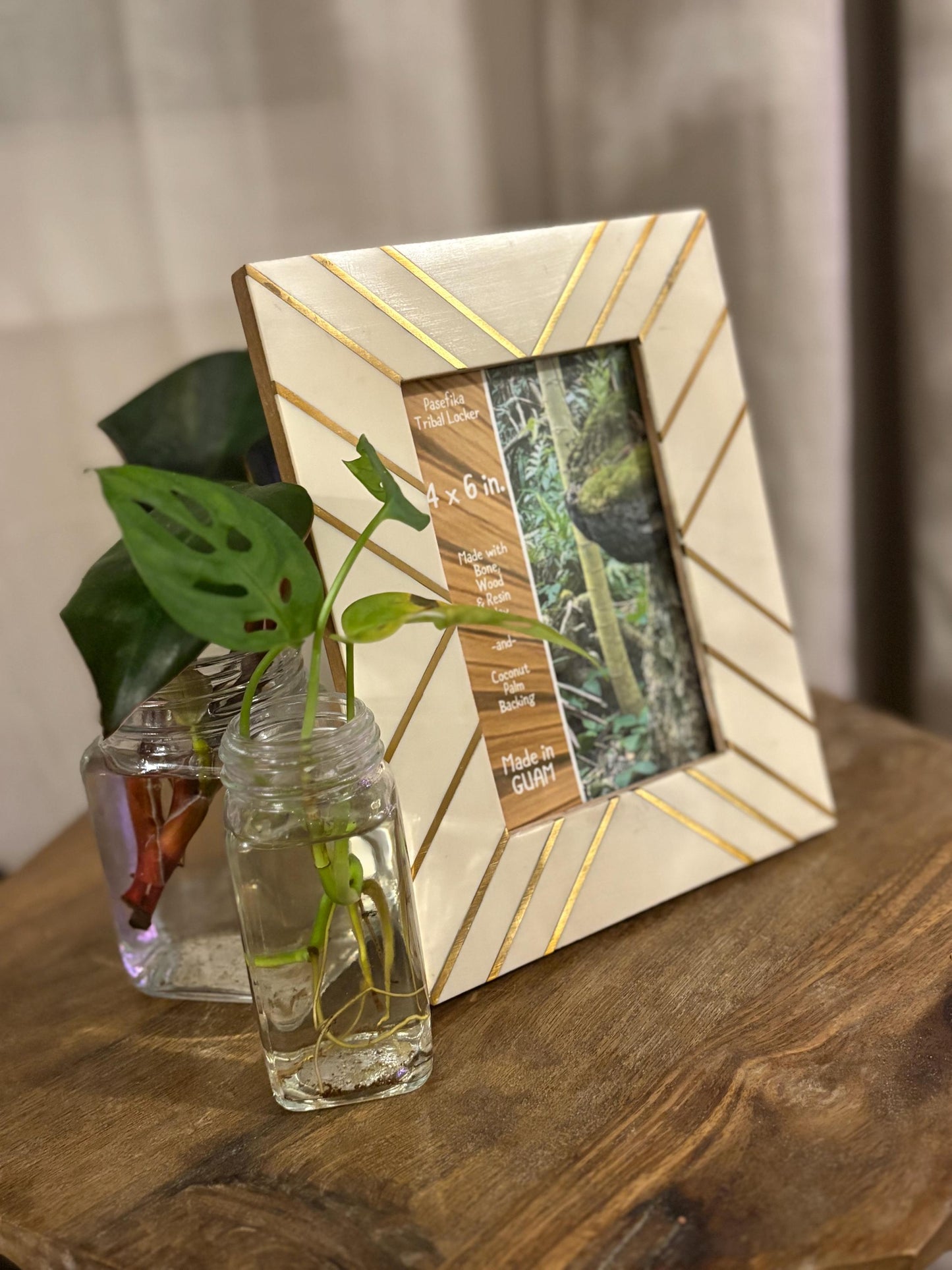 Beautiful Unique Polynesian - Micronesian Bone & Wood Inlay 4x6 Picture Frame