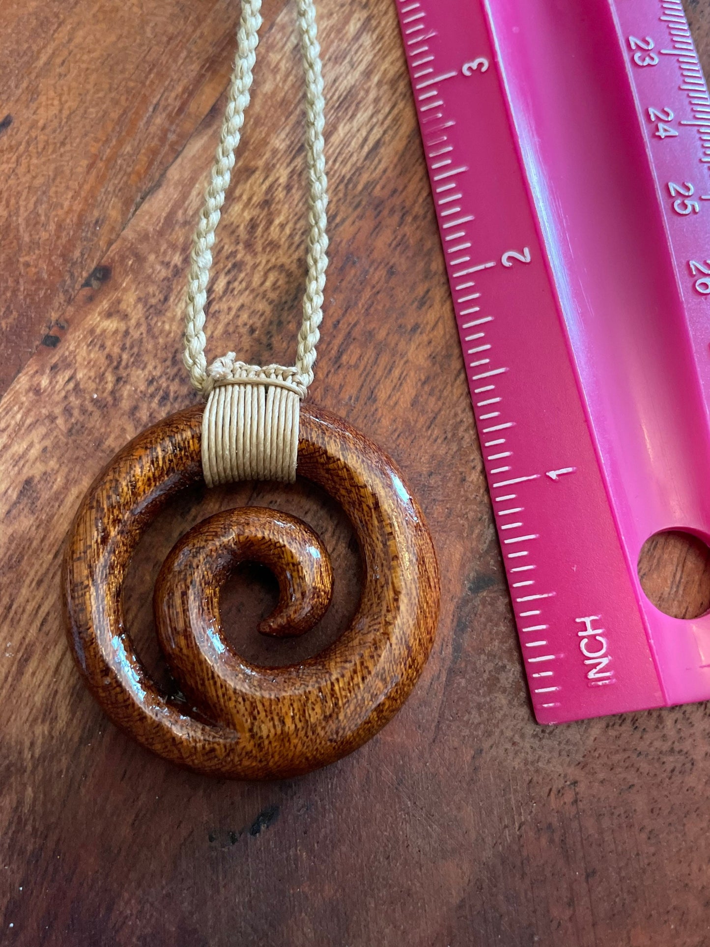 Never Give Up- Polynesian Koru- Solid Koa Wood Hand Carved Adjustable Necklace